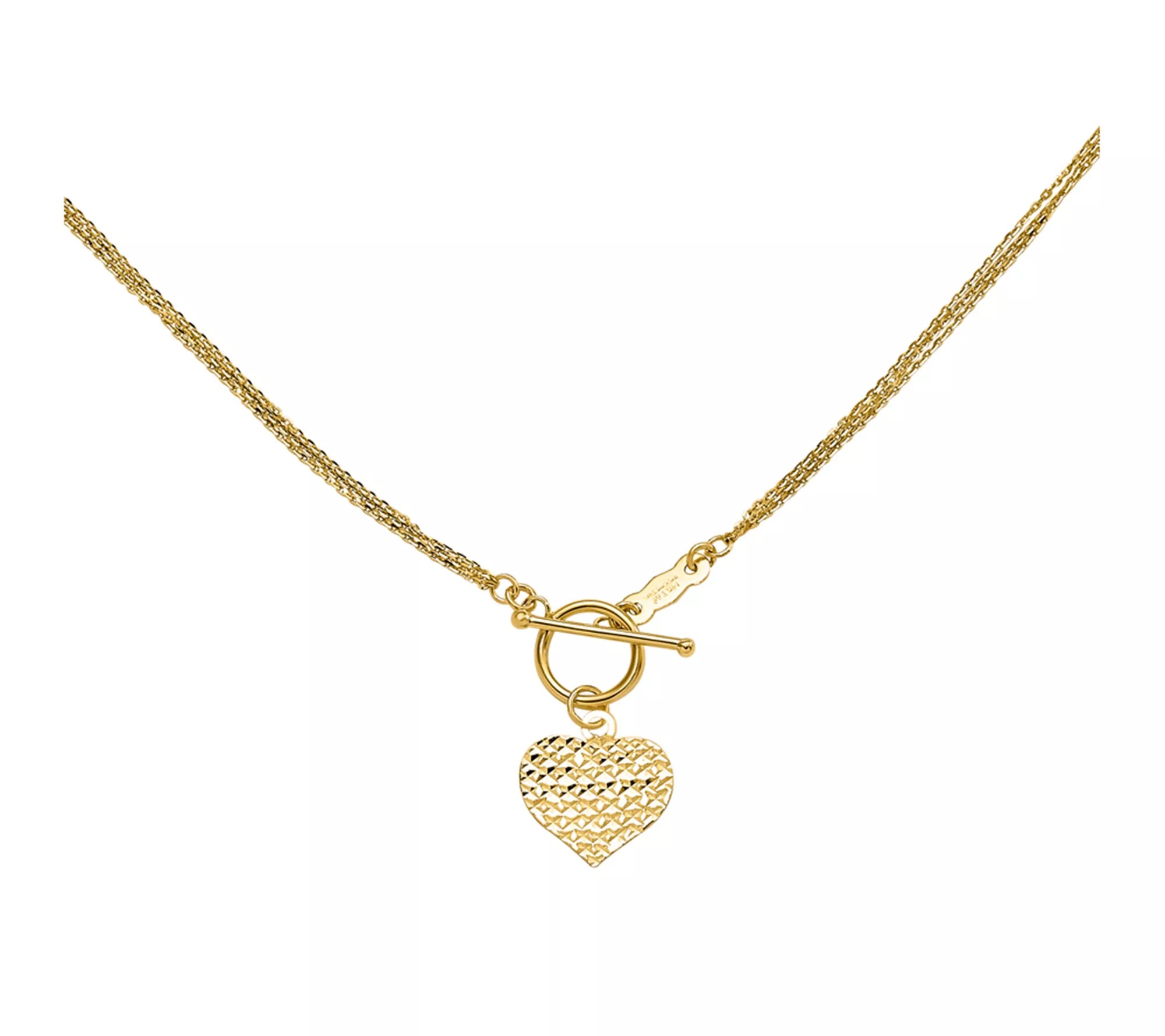 14K Gold Textured Heart Toggle Necklace, 2.0g