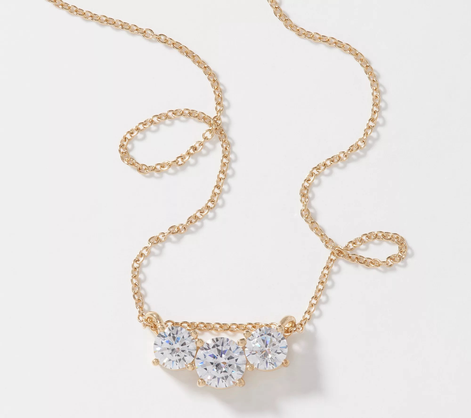 Diamonique 100 Facet 3 Stone Slider Necklace Sterling Silver