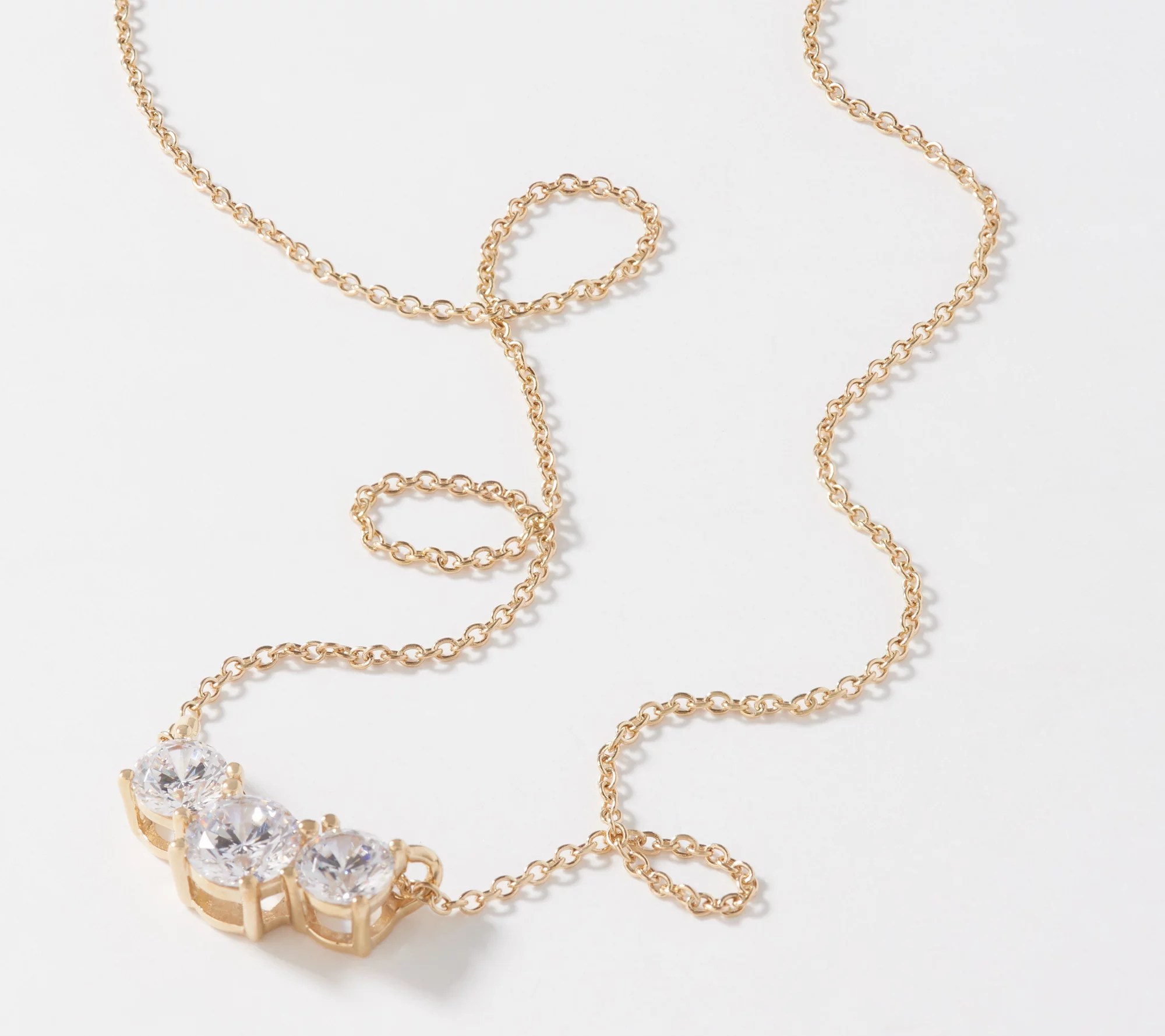 Diamonique 100 Facet 3 Stone Slider Necklace Sterling Silver