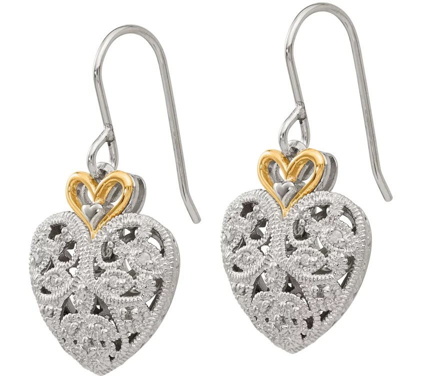 Diamond Heart Earrings, Sterling/14K, 1/10 cttw by Affinity