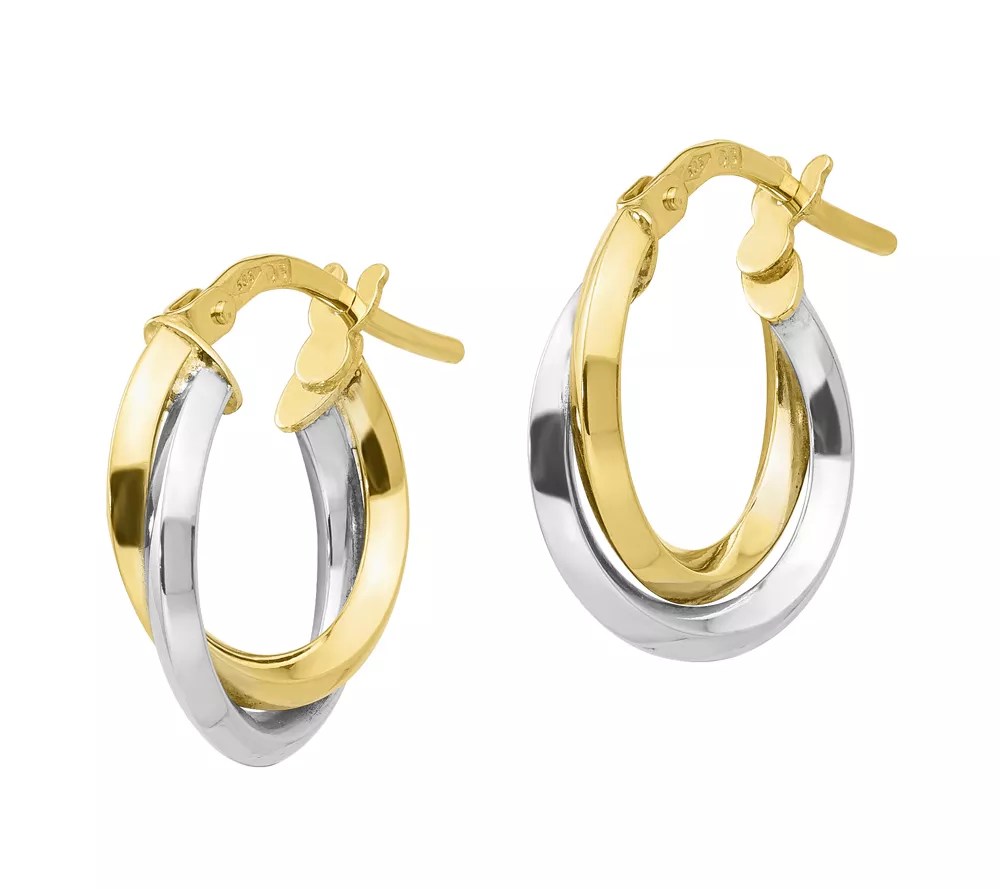 Italian Gold TwoTone Polished Double Hoop Earrings, 14K