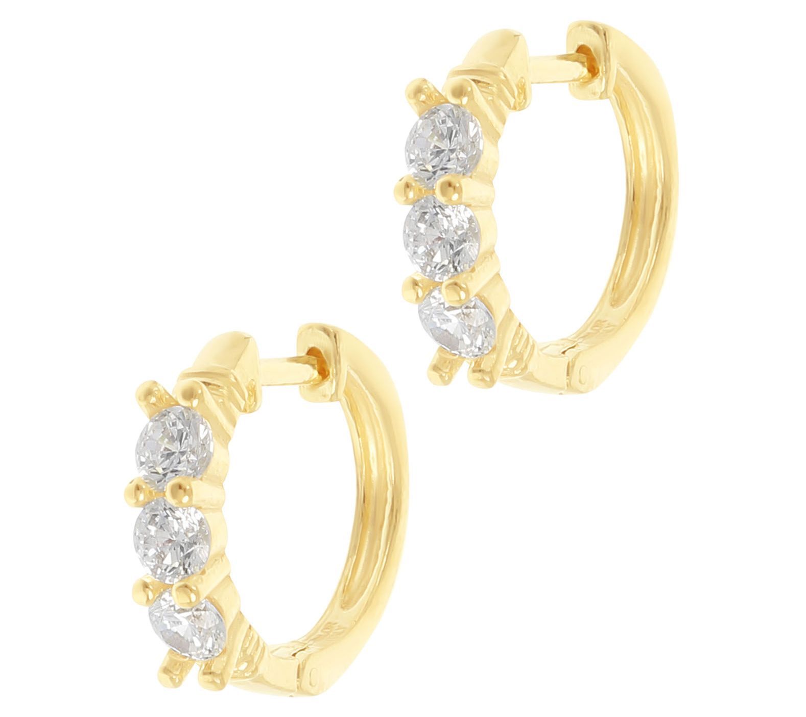 Diamonique 1/2" Hinged Hoop Earrings, 14K G old Clad