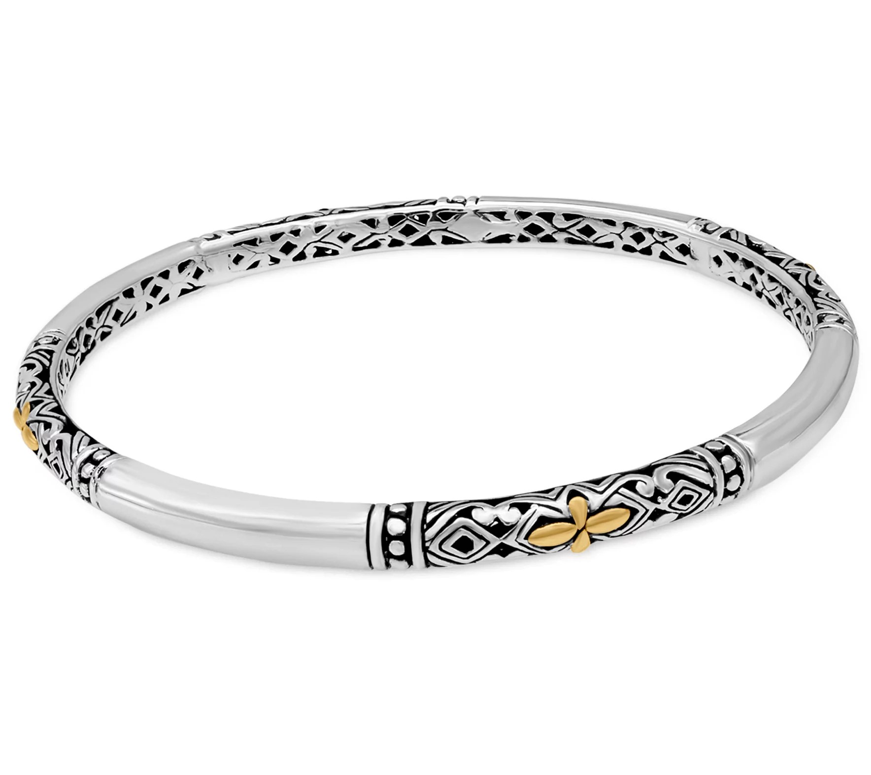 DEVATA Sterling Silver & 18K Gold Bali F iligree Bangle