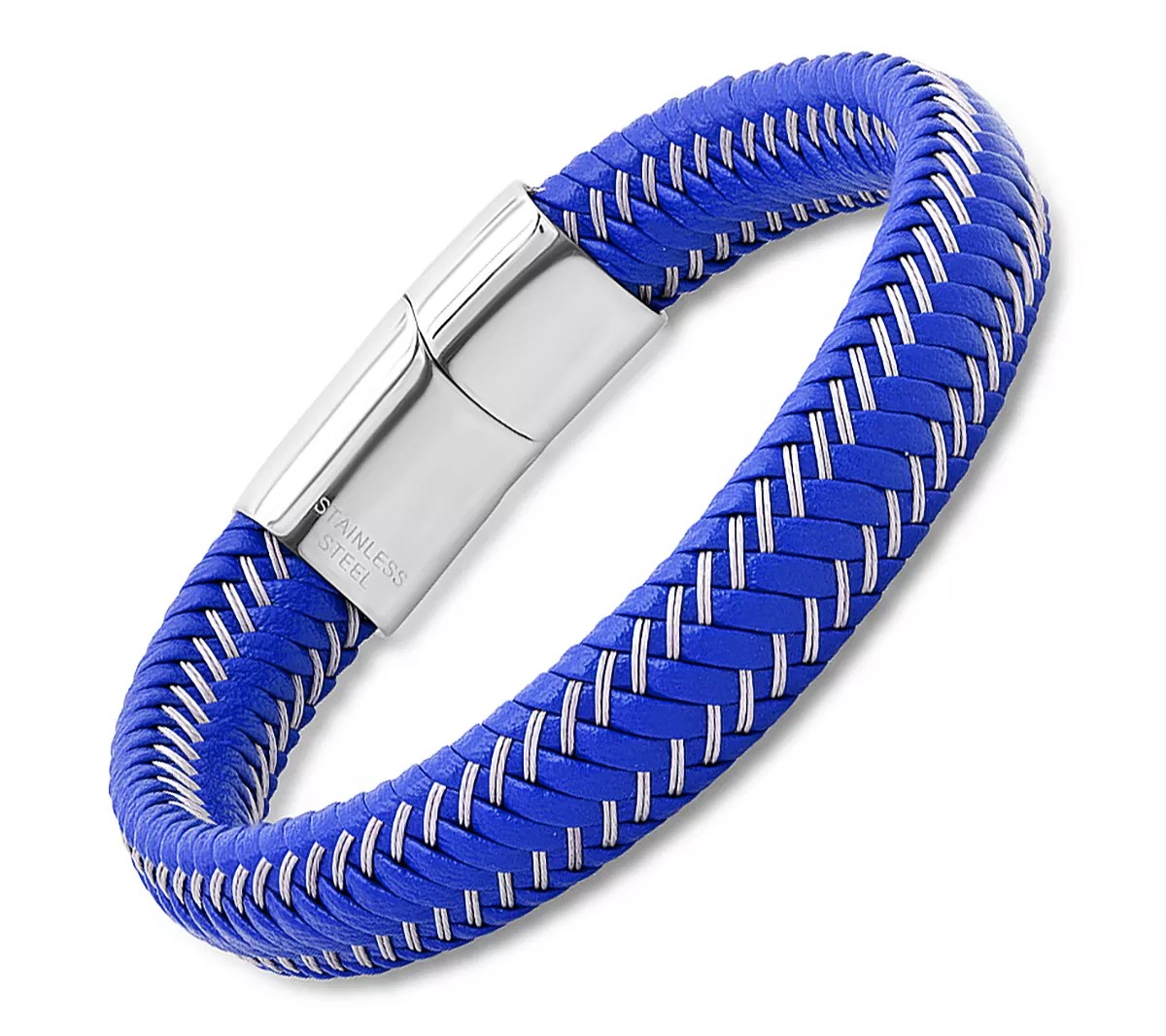 Steel by Design Men's Stainless Stitched Leather Bracelet