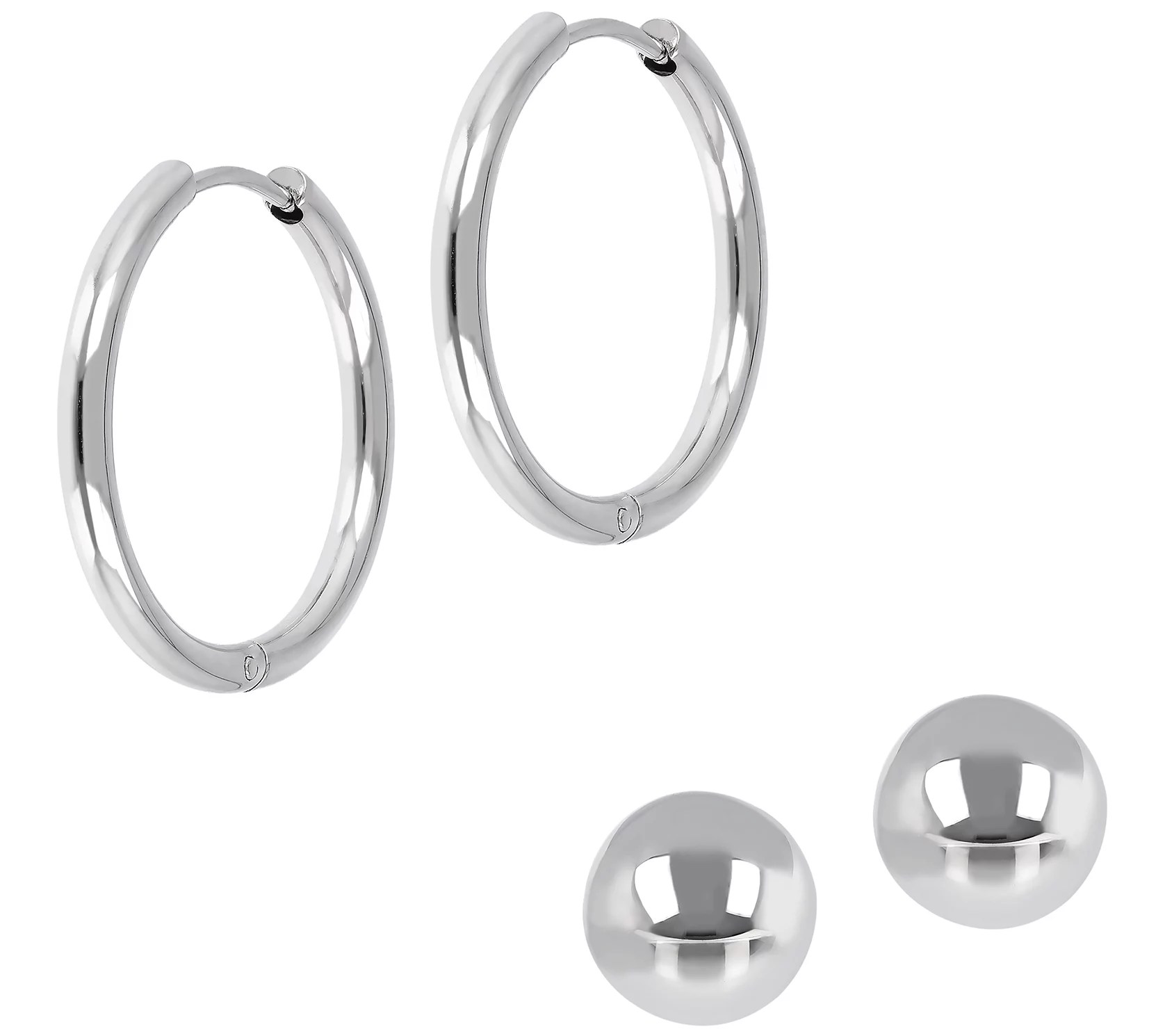 Steel by Design 1" Hoops and Polished Stud Earrings Set