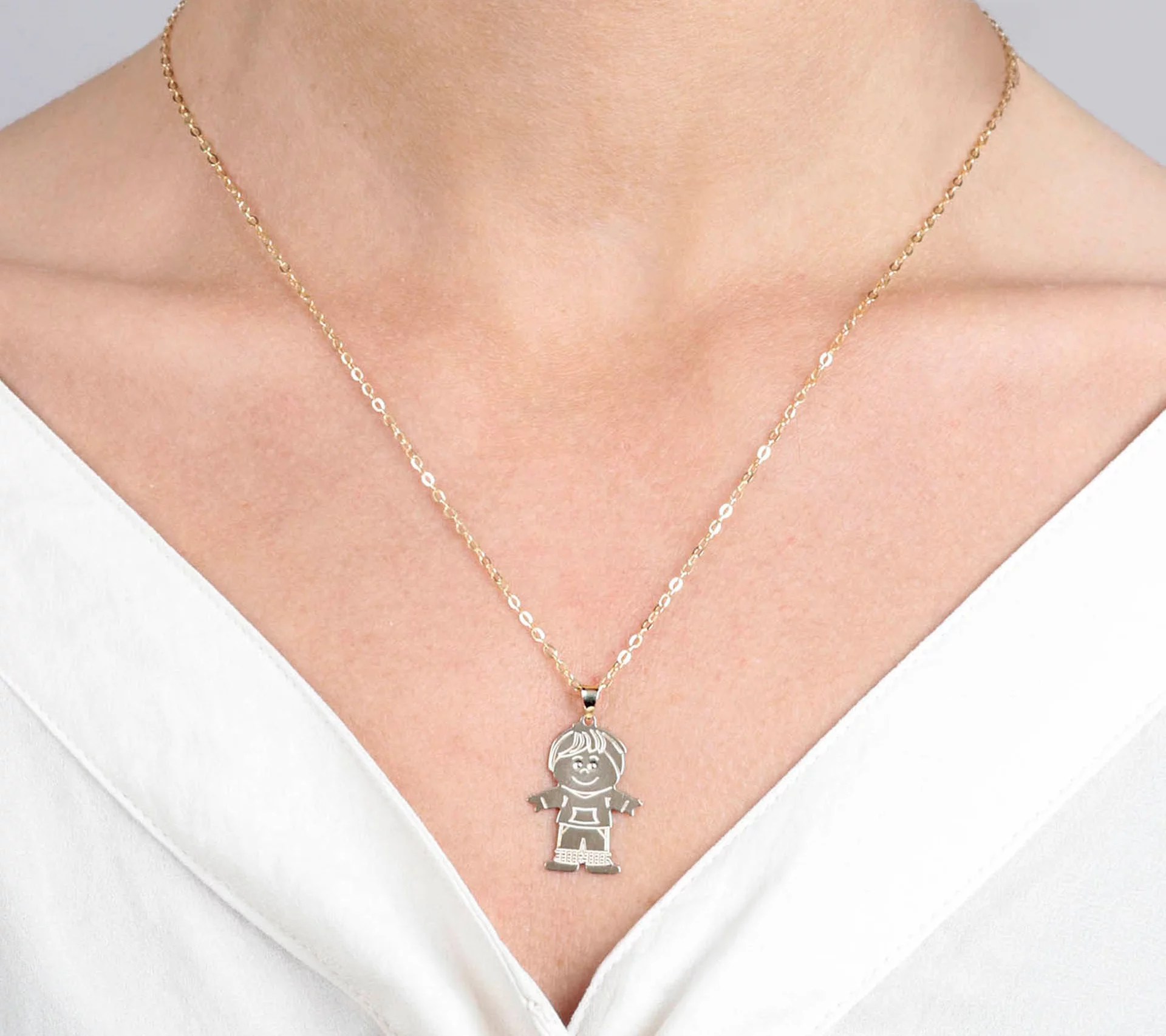 Italian Gold Boy Pendant with 18" Chain, 14K Gold