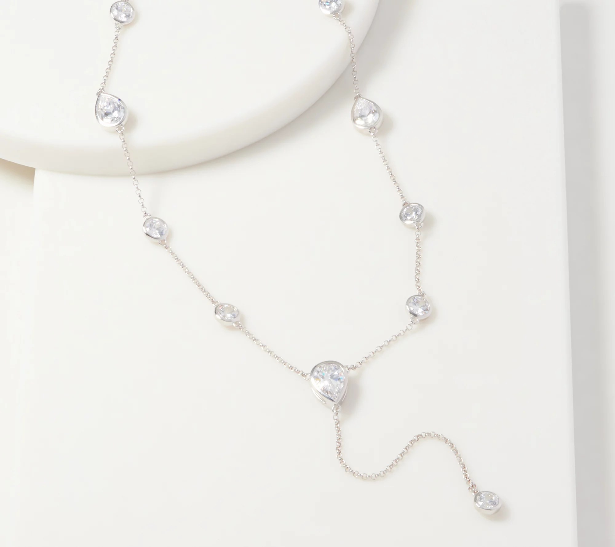 Diamonique Bezel Mixed Cut YNecklace, Sterling Silver