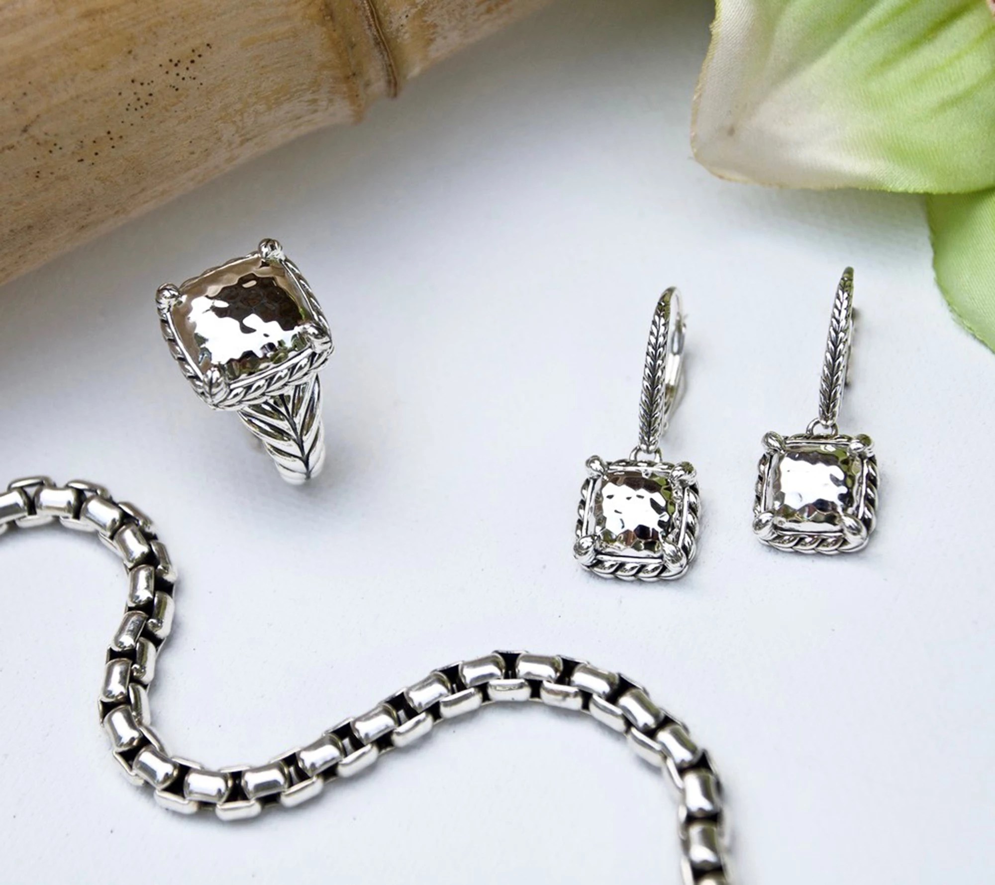 JAI Sterling Silver Hammered Lever Back Earrings