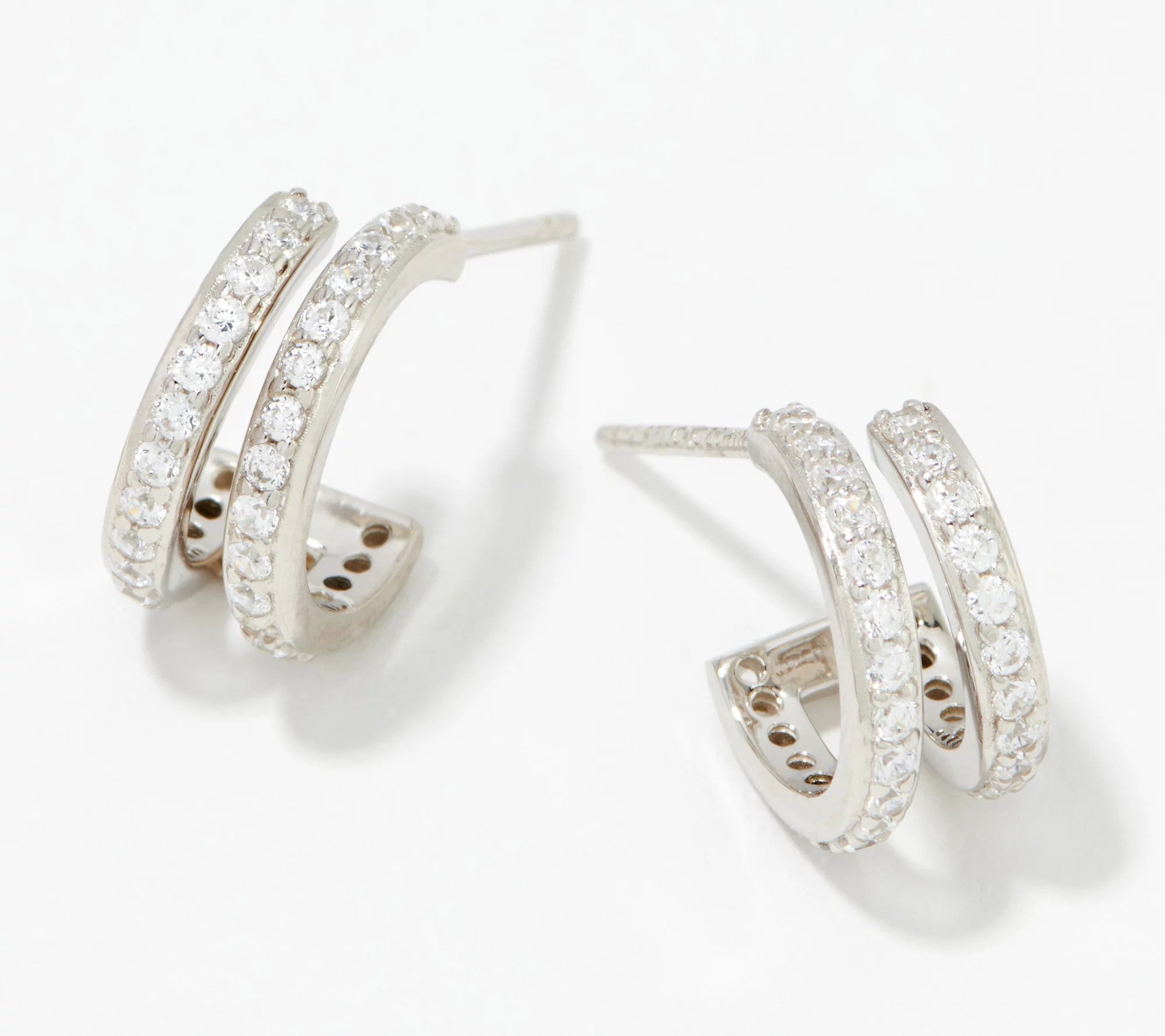 Diamonique Double Huggie Hoop Earrings, Sterling Silver