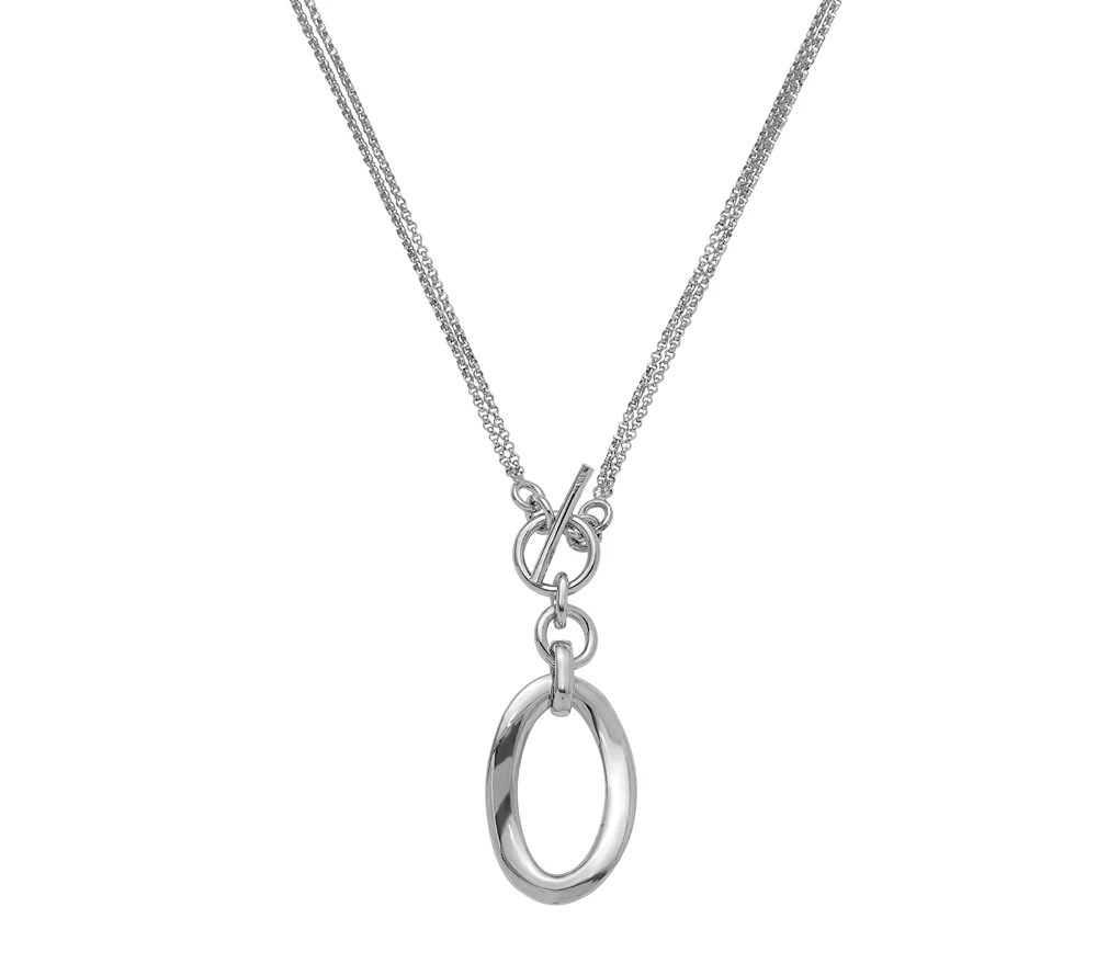 Italian Silver Double Strand Toggle Necklace, 8.7g
