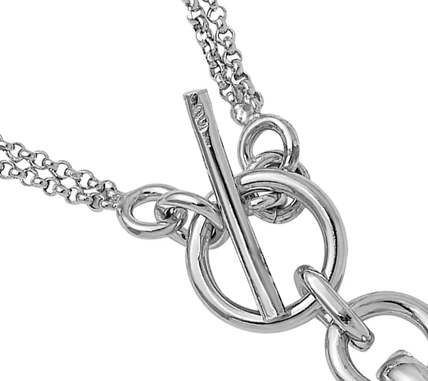 Italian Silver Double Strand Toggle Necklace, 8.7g
