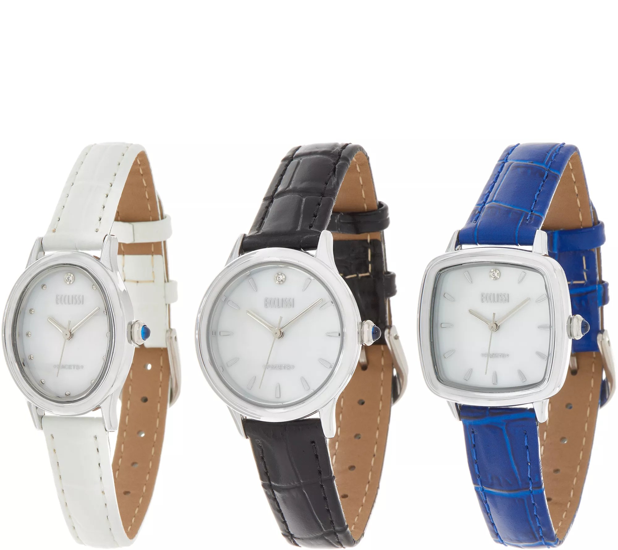 Ecclissi Facets Set of 3 Diamond Accent Boxed Watches