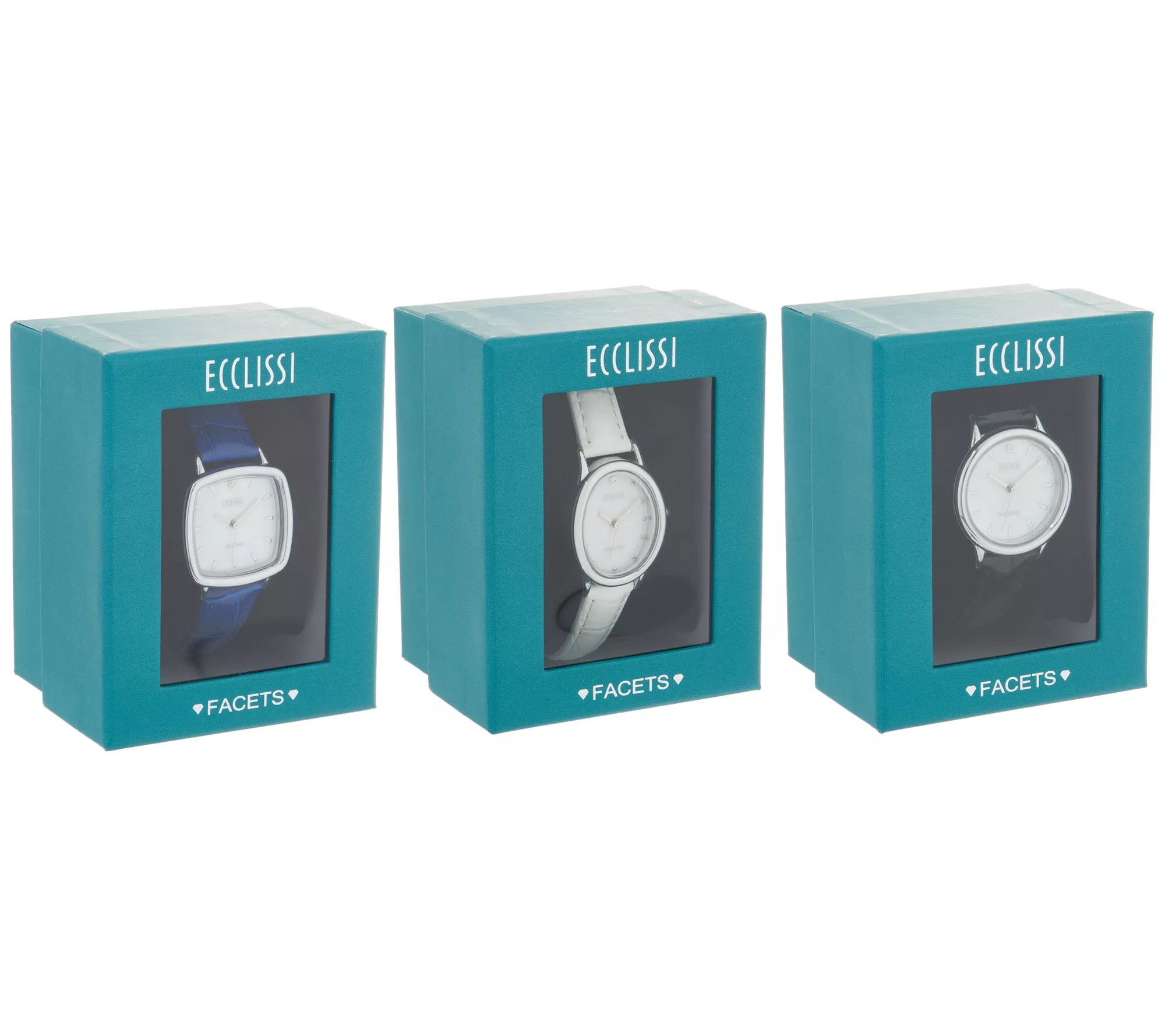 Ecclissi Facets Set of 3 Diamond Accent Boxed Watches