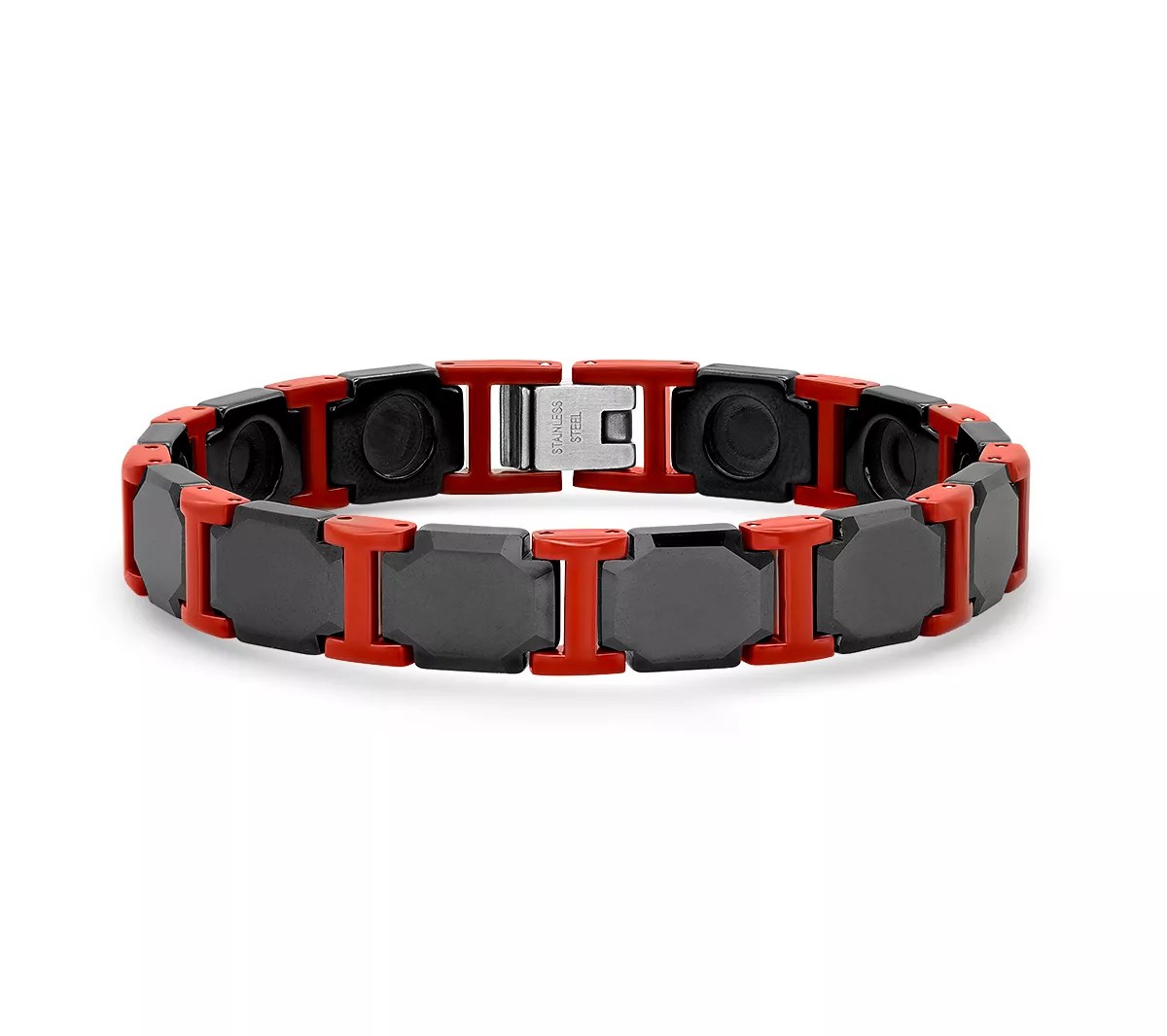 Steel by Design Men's Tungsten & Red IP Stainless Bracelet