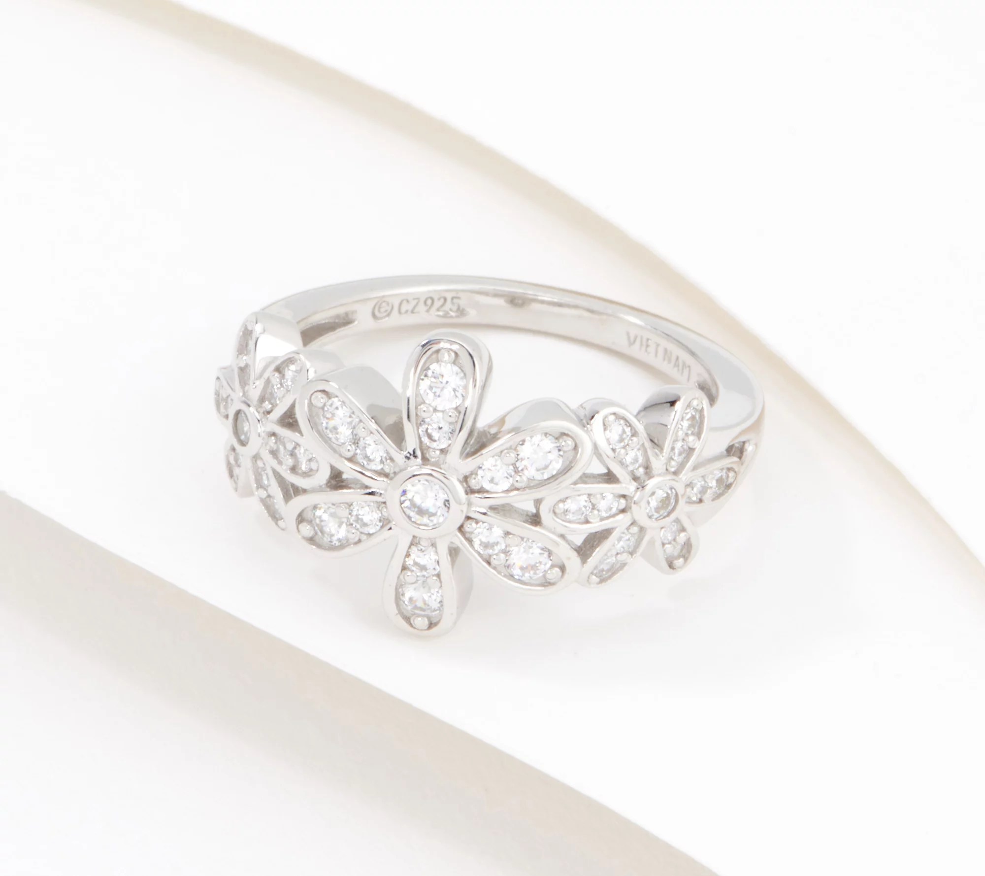Diamonique Floral HalfBand Ring Sterling Silver