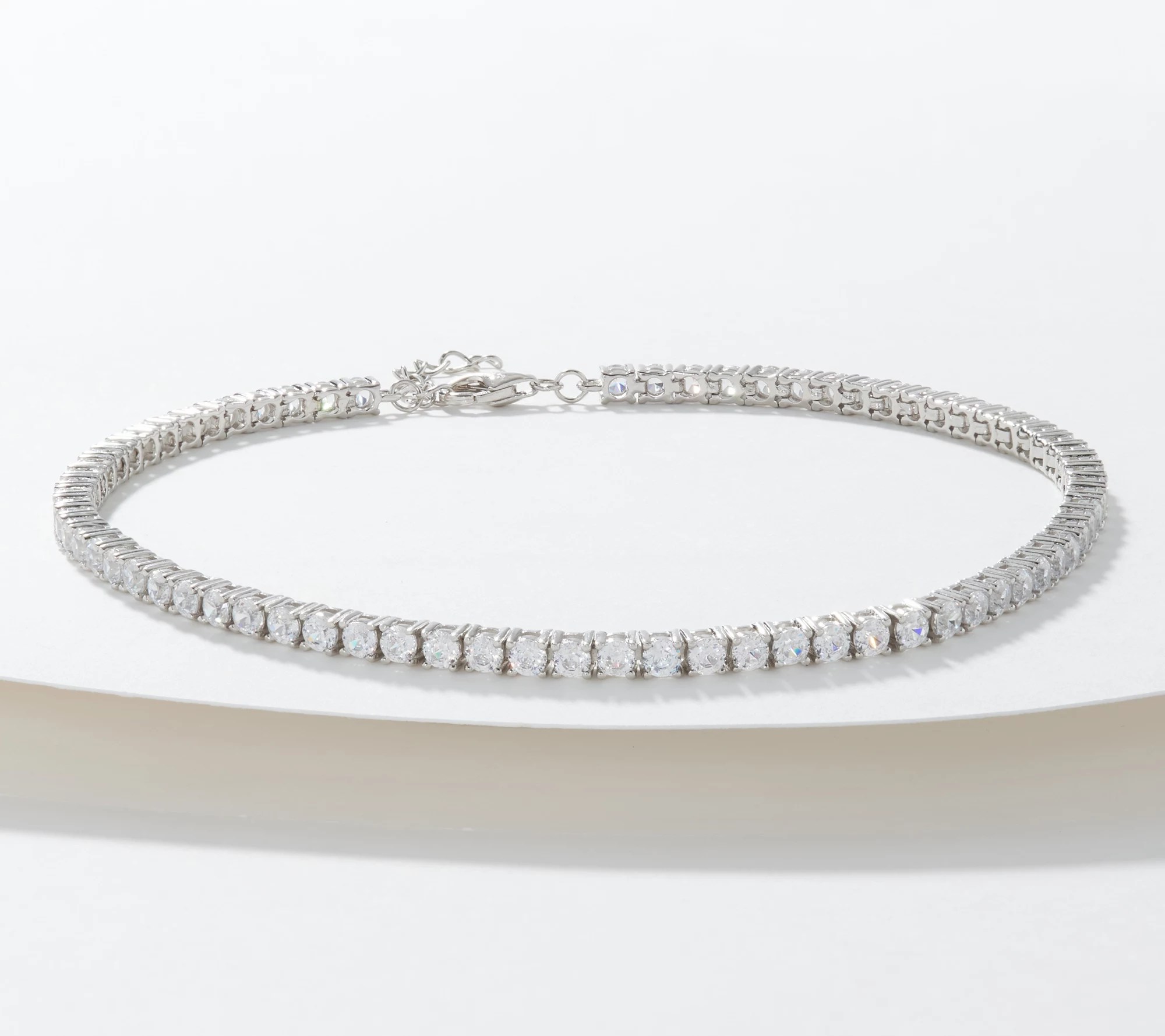 "As Is" Diamonique 100 Facet Tennis Ankle Bracelet, Platinum Clad