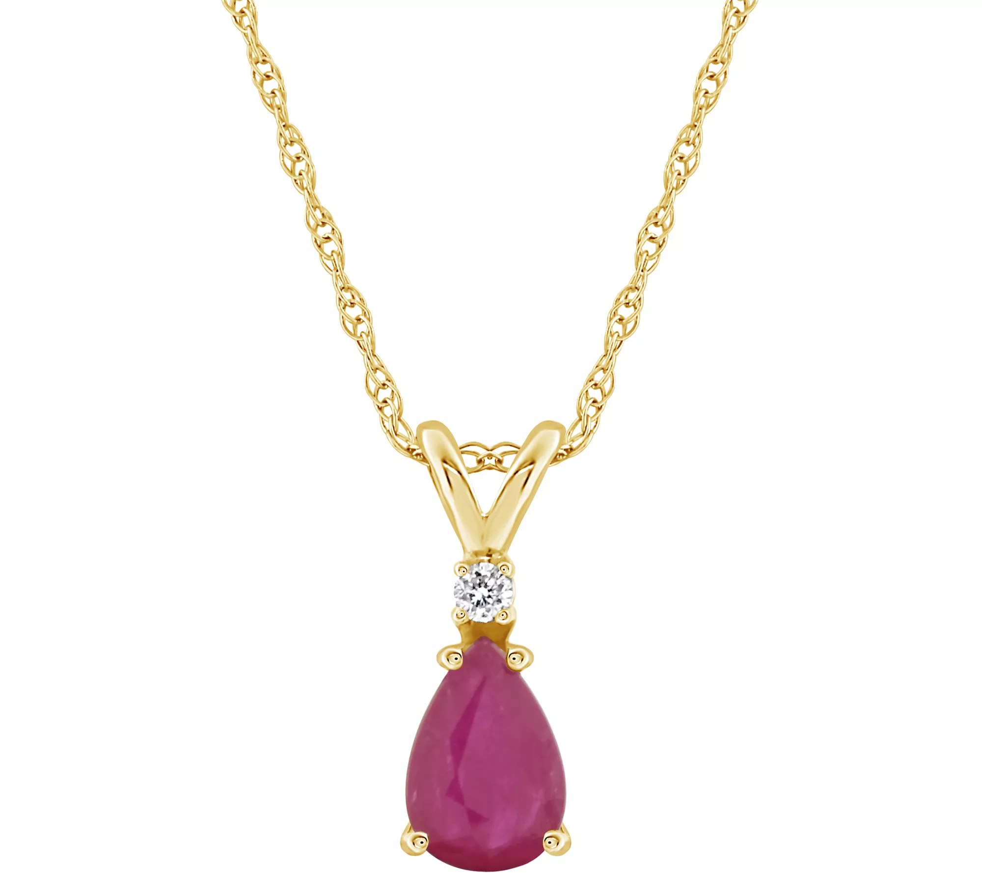 14K Gold PearShaped Gemstone & Diamond Pendant w/ Chain