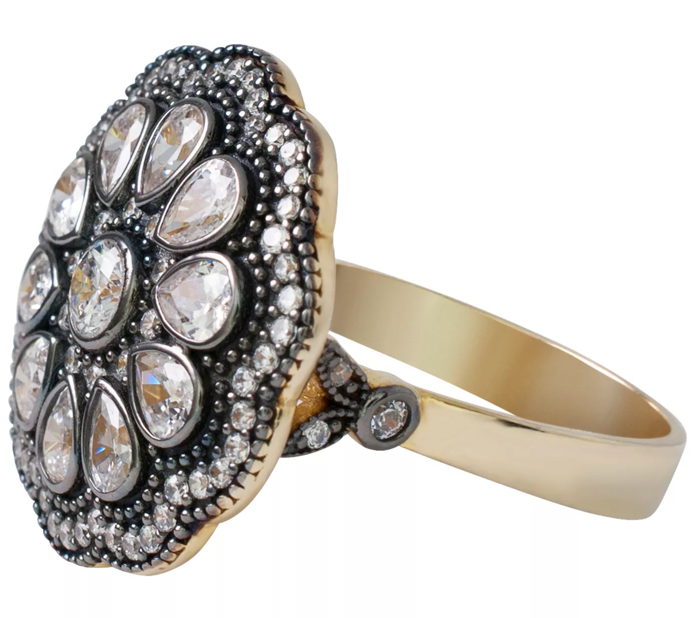 14K Gold Plated Sterling Silver Cubic Zirconia Floral Ring