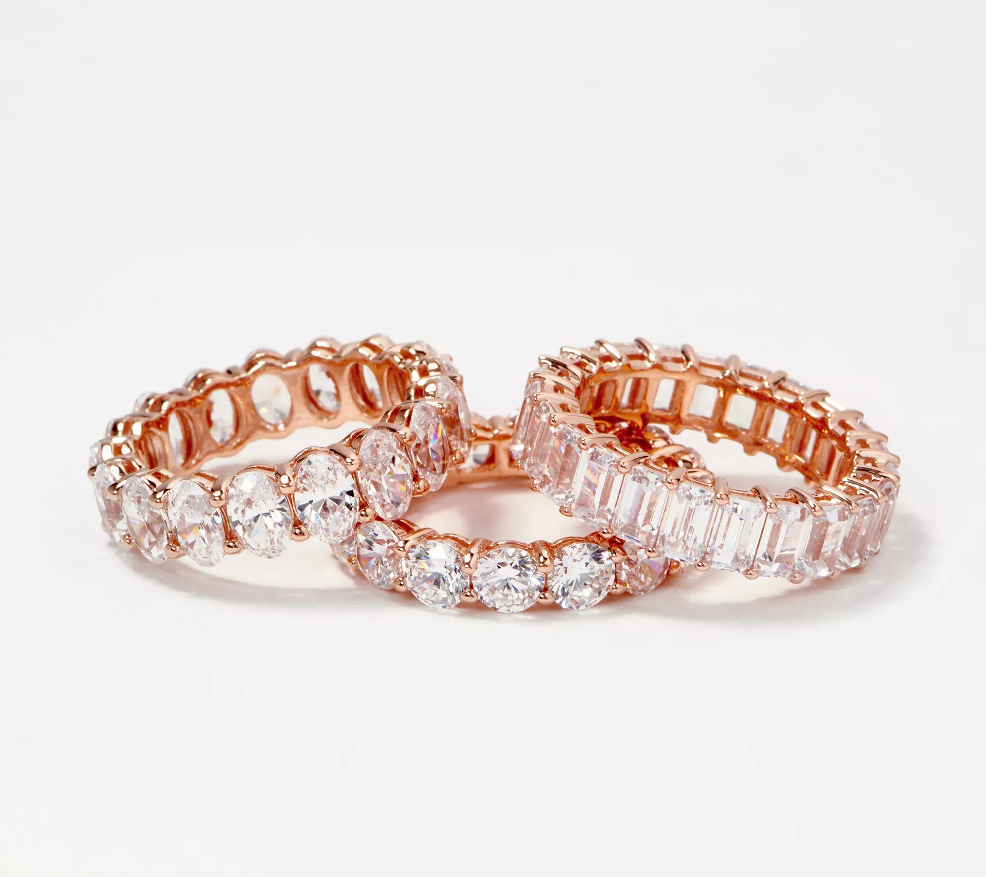 Diamonique Rose Gold Choice of Cut Band Ring, 14K Gold Clad