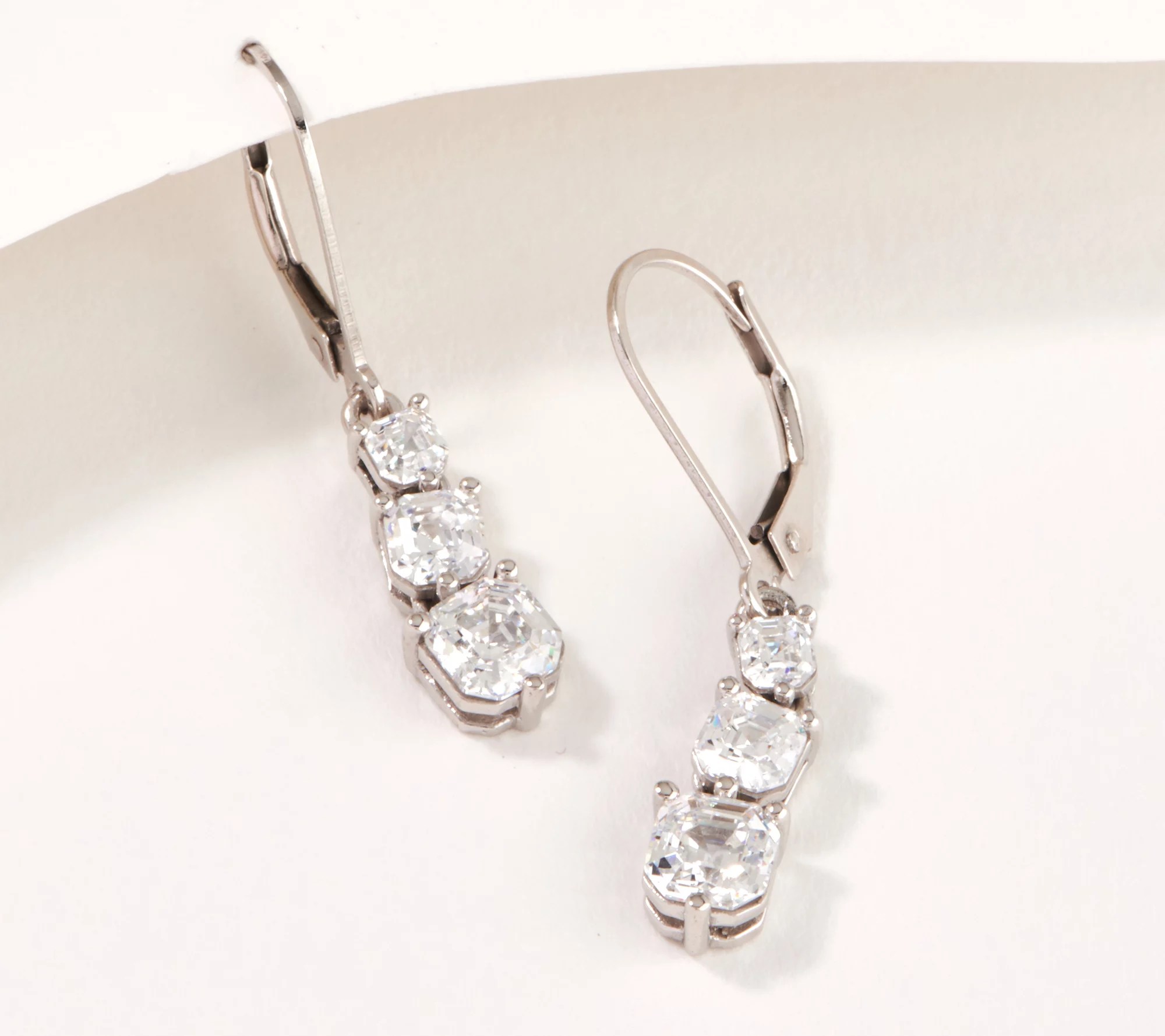 Diamonique 3 Stone Dangle LeverBack Earrings, Sterling Silver
