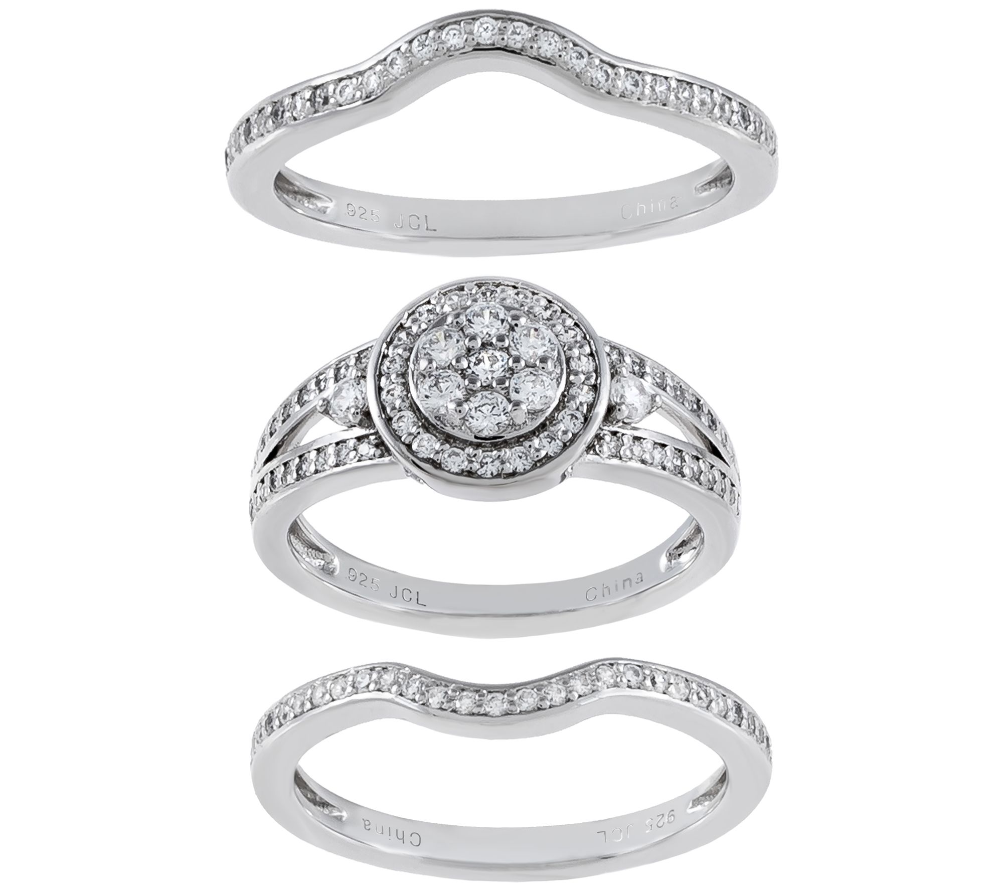 Diamonique 1.40 cttw Halo Bridal Ring Set, Sterling Silver