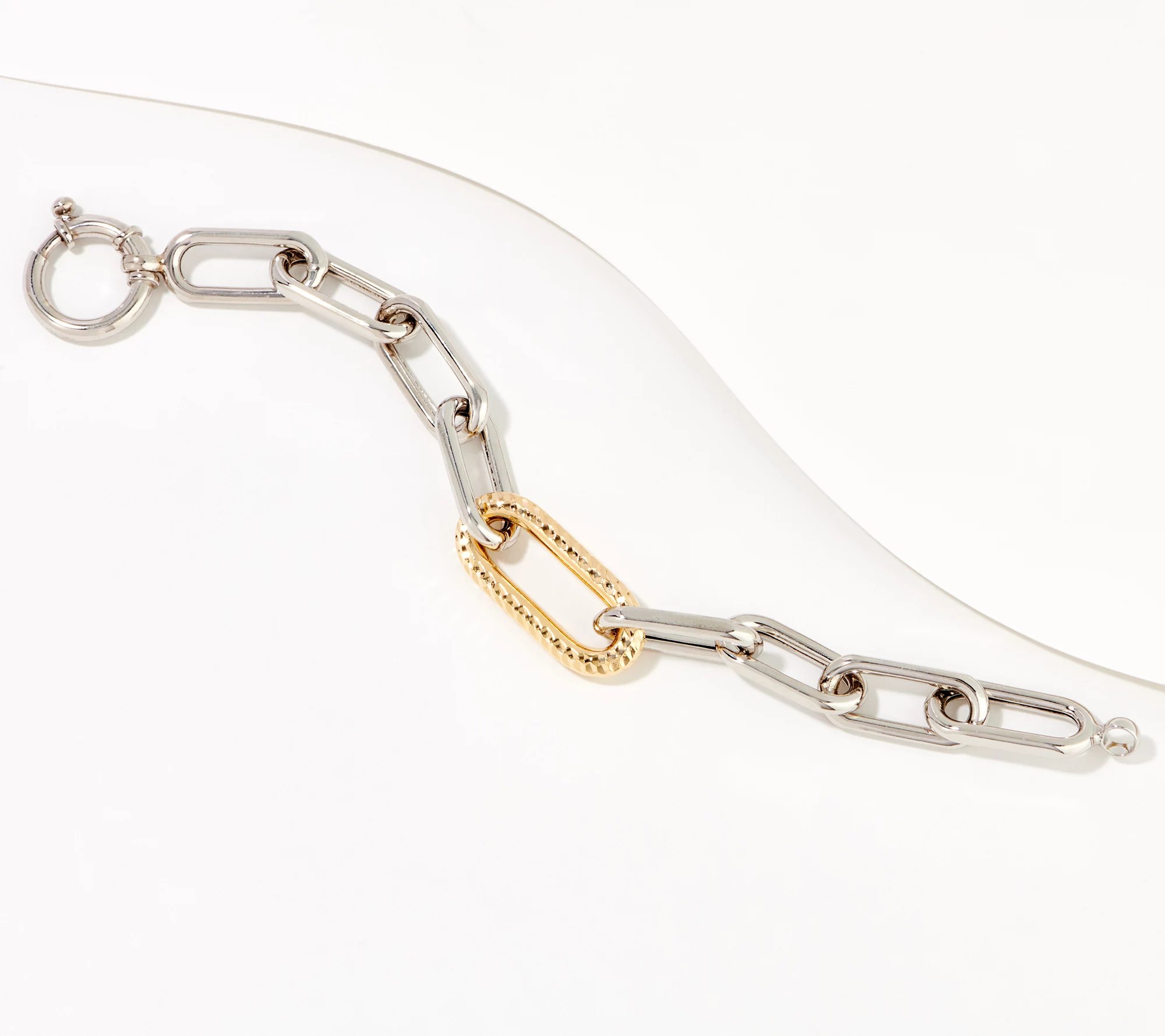 "As Is" Silver Style TwoTone Paperclip Chain Bracelet, Sterling Silver