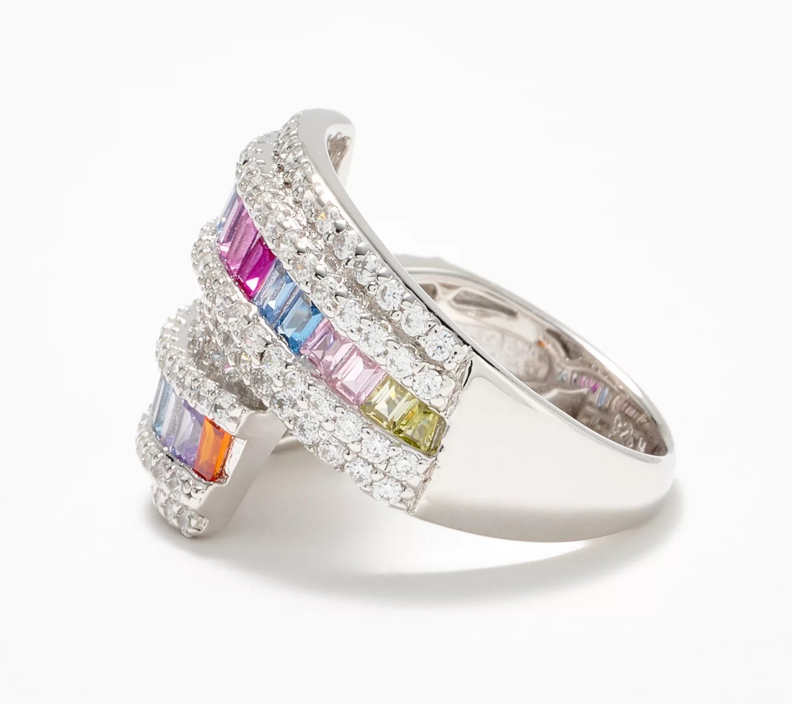 Diamonique Rainbow Overlapping Ring, Sterling Silver