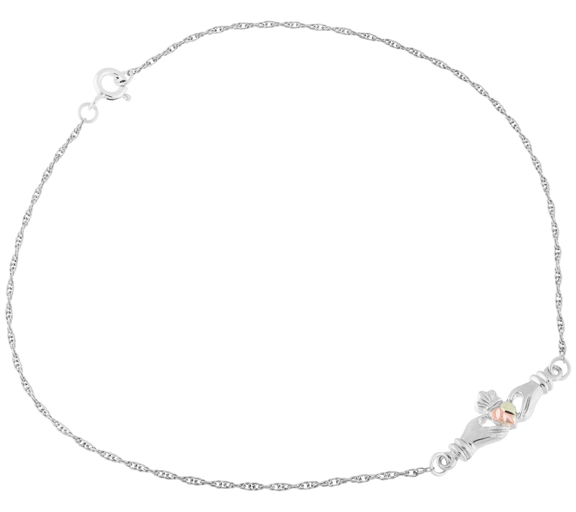 Black Hills Gold Claddagh Ankle Bracelet, Sterling/12K Gold