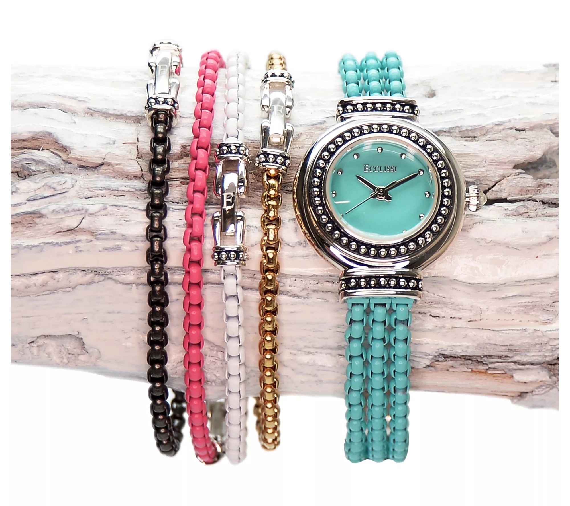 Ecclissi Sterling & Stainless Box Chain Bracele t Watch