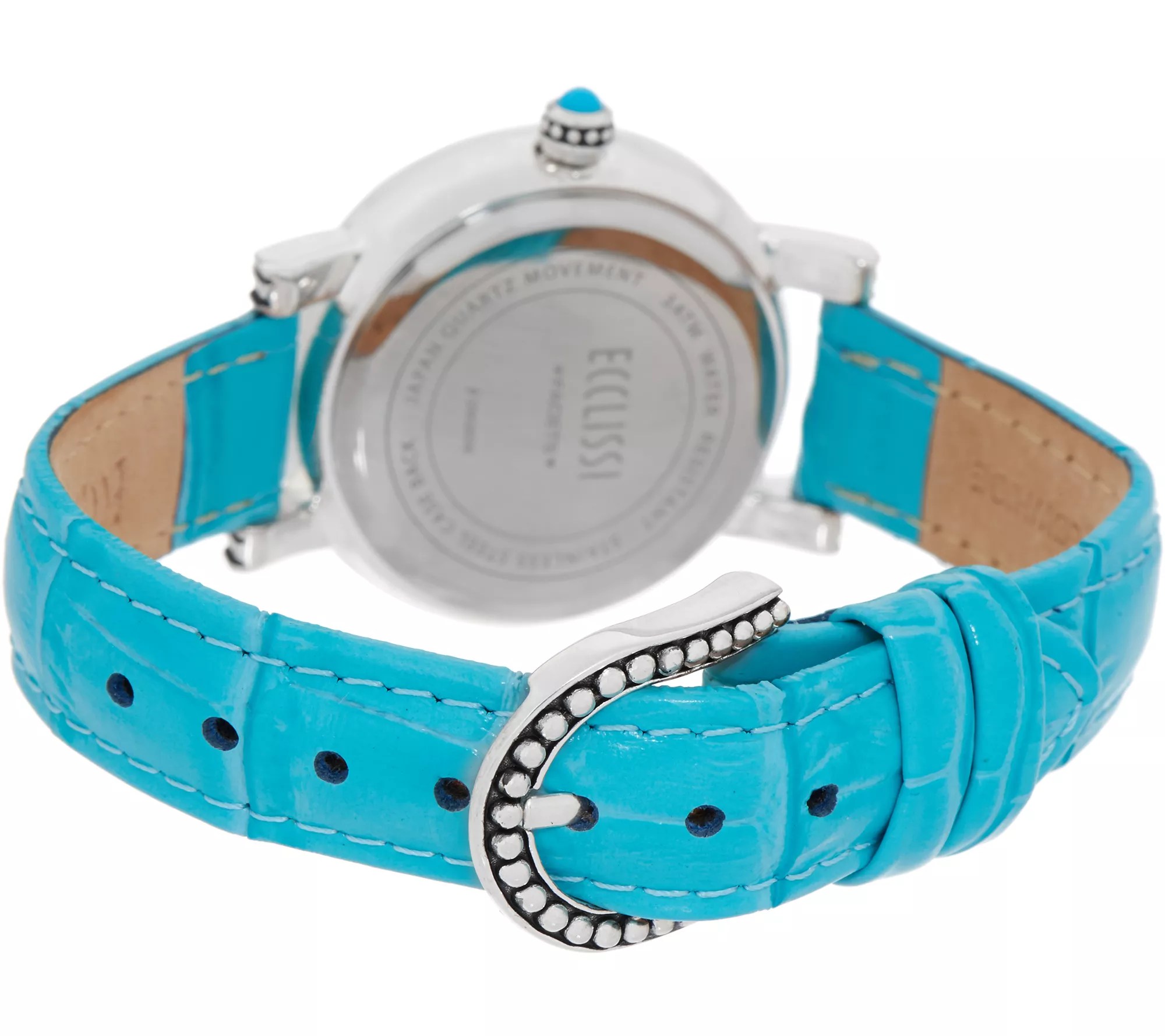 Ecclissi Gemstone Leather Watch w/ Stretch Bracelet