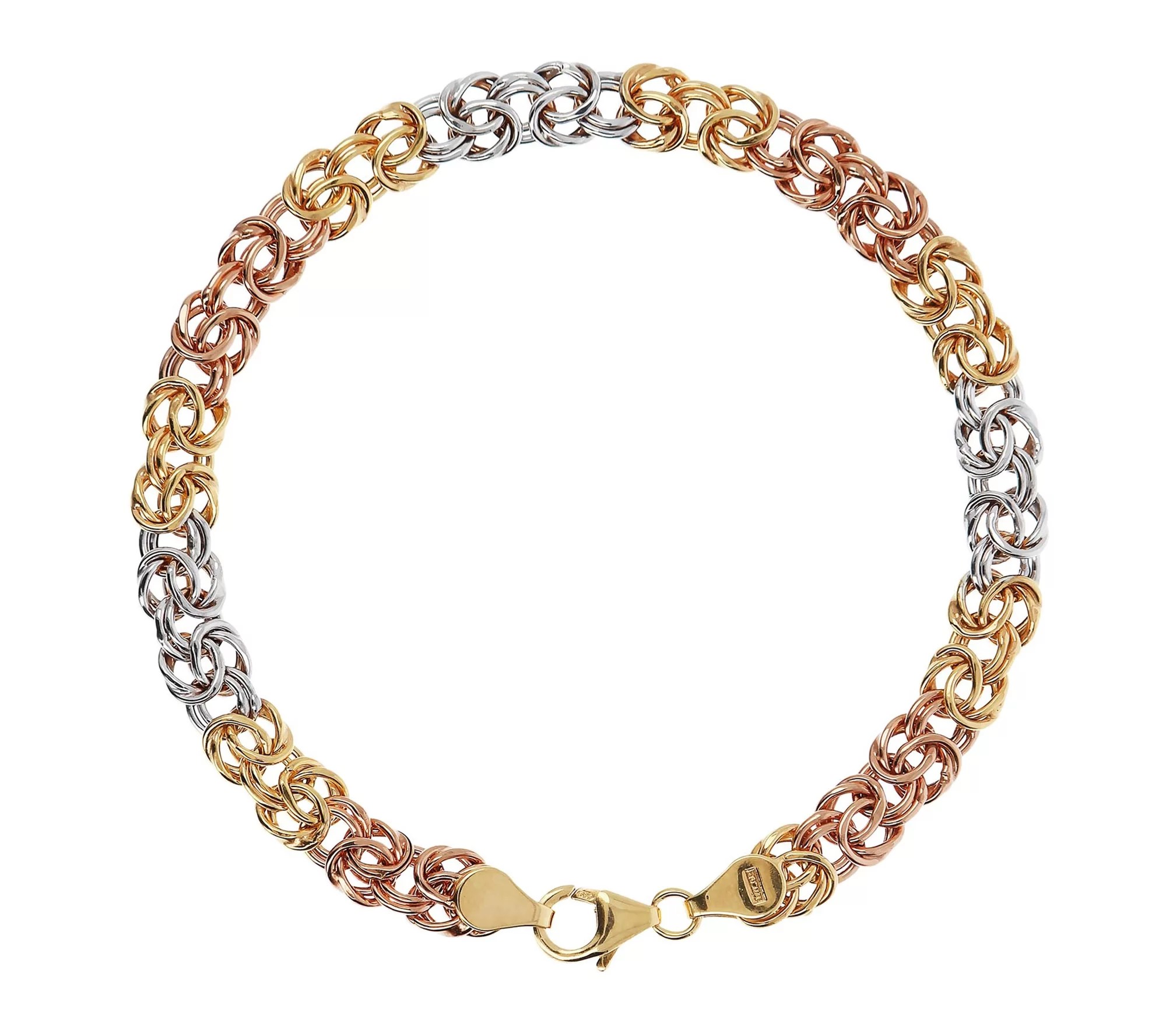 Italian Gold 8" TriColor Byzantine Bracelet, 14K 5.7g