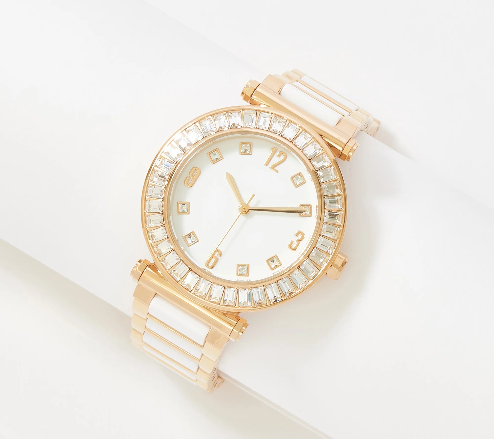 Diamonique Baguette Bezel Ceramic Highlight Watch Stainless Steel