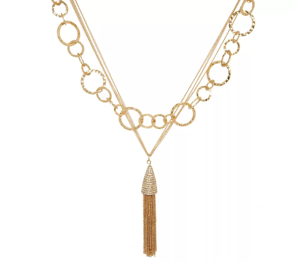 Susan Graver MultiChain Necklace with Tassel Pendant