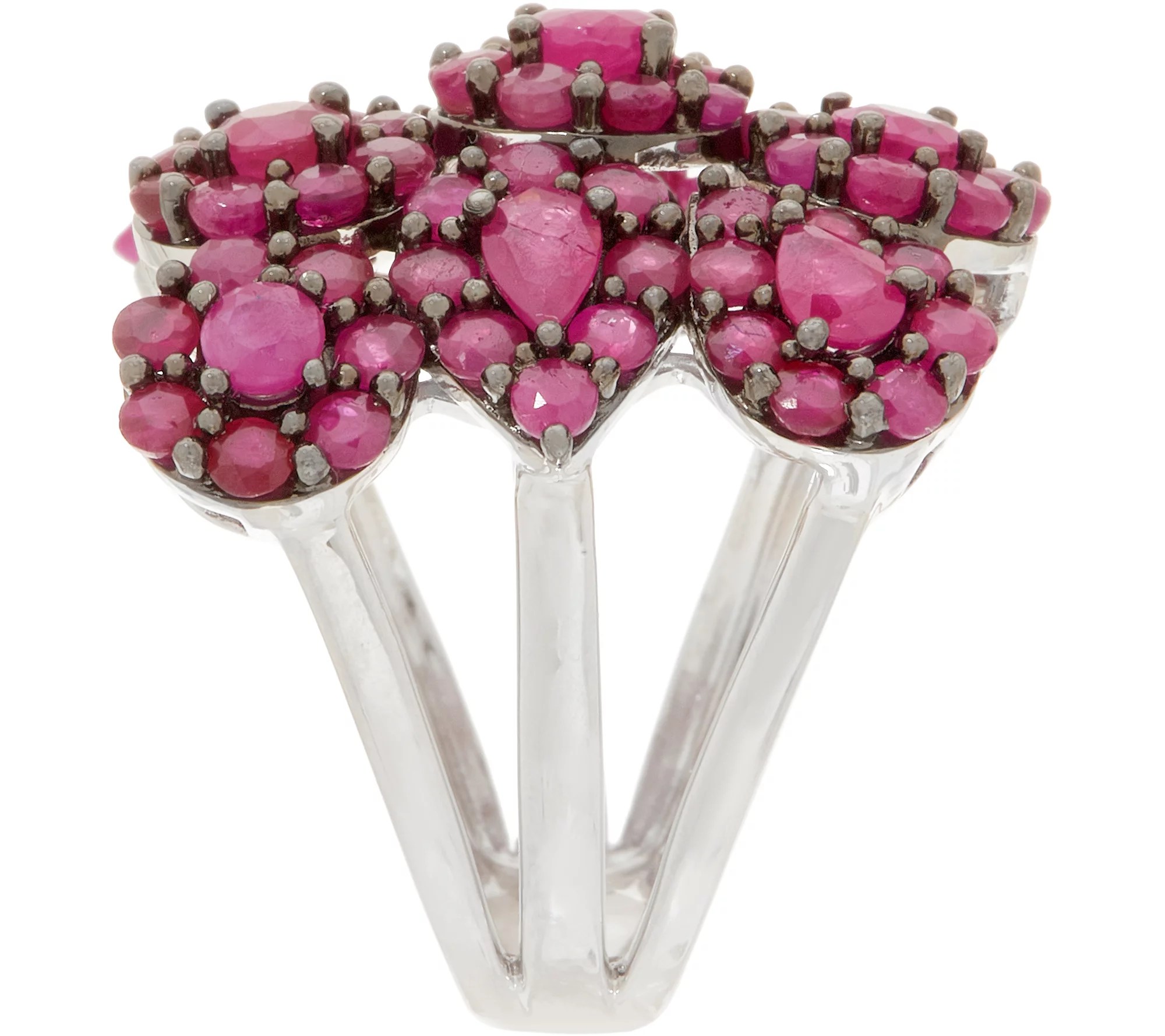 Sterling Silver Precious Gemstone Flower Cluster Ring, 4.50 cttw