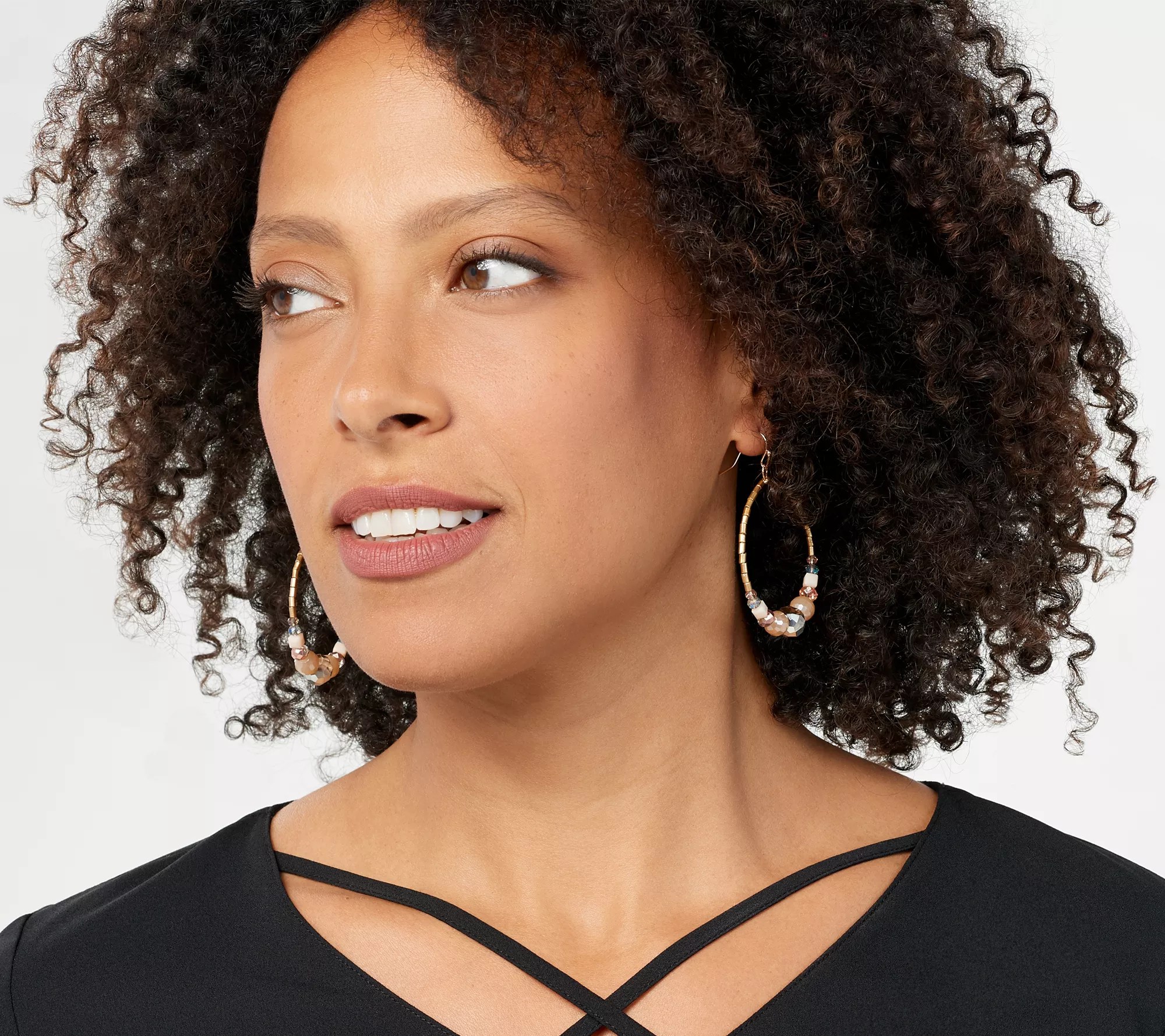 Susan Graver Front Facing Faceted Hoop Earrings