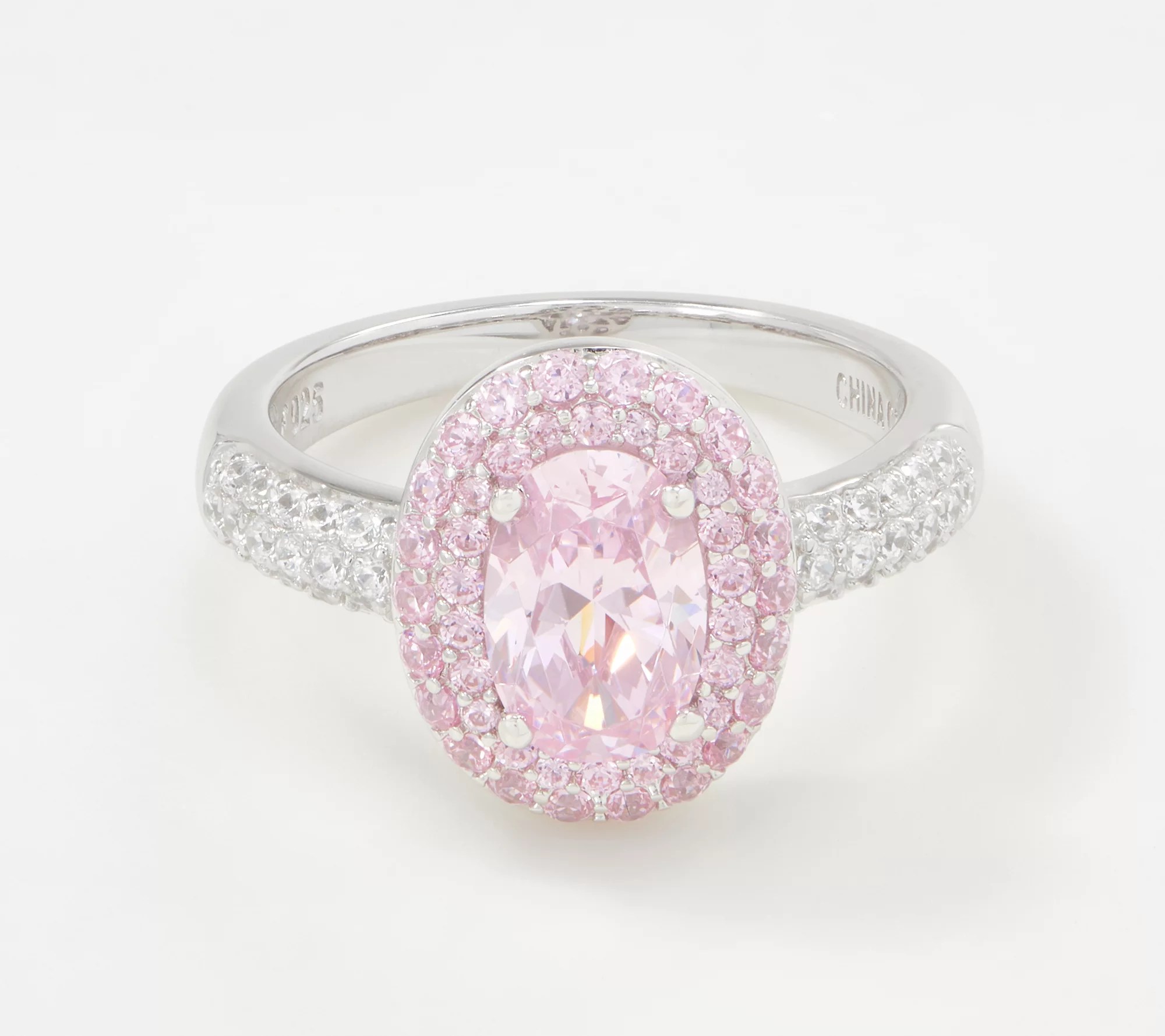 Diamonique Simulated Pink Diamond Oval Cut Ring, Sterling Silver