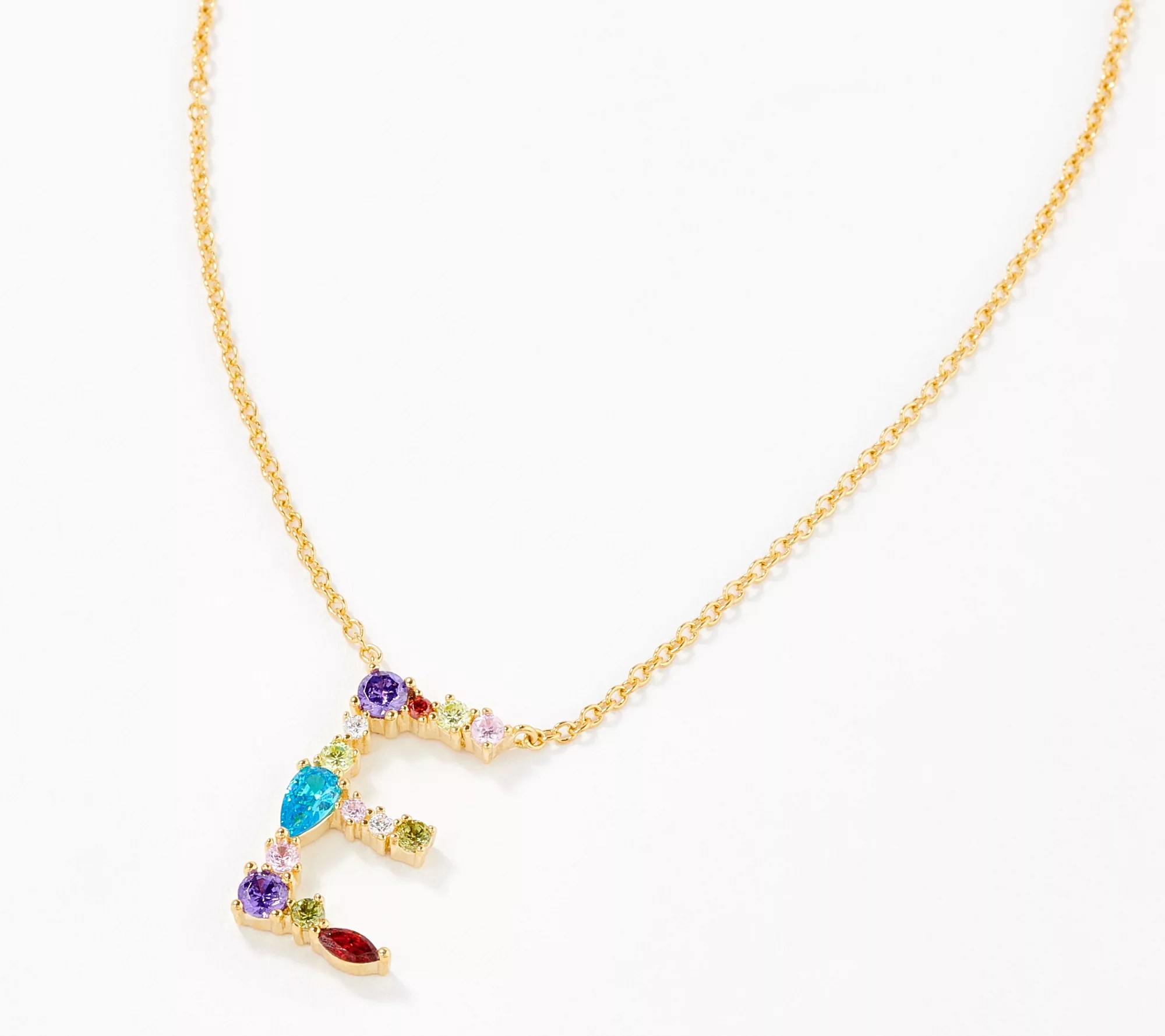 Diamonique MixedCut Initial Necklace, 14K Gold Plated