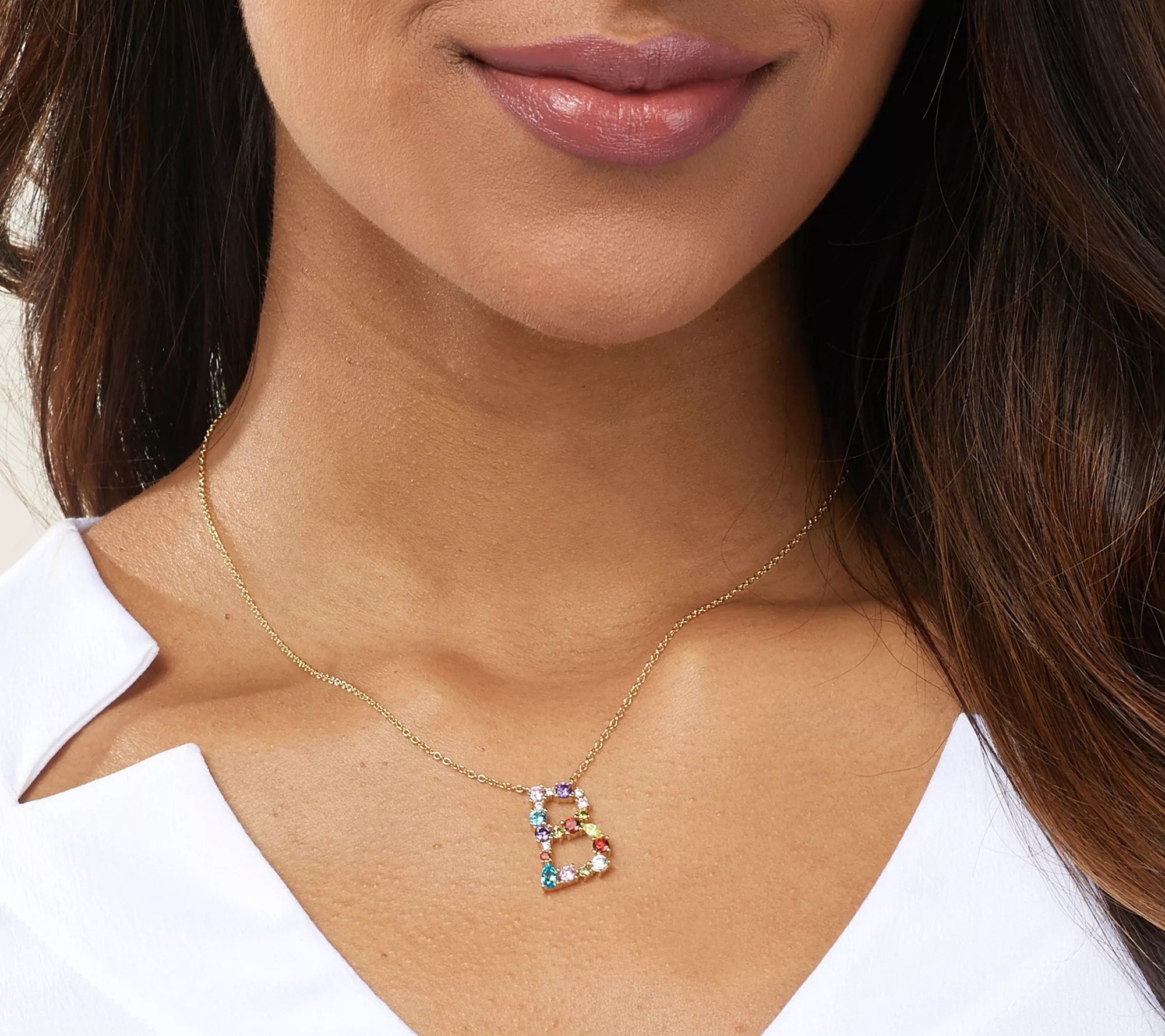 Diamonique MixedCut Initial Necklace, 14K Gold Plated