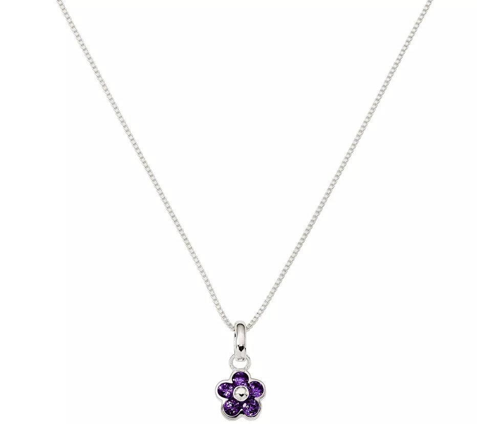 Sterling Silver Flower Gemstone Pendant w/16" Necklace