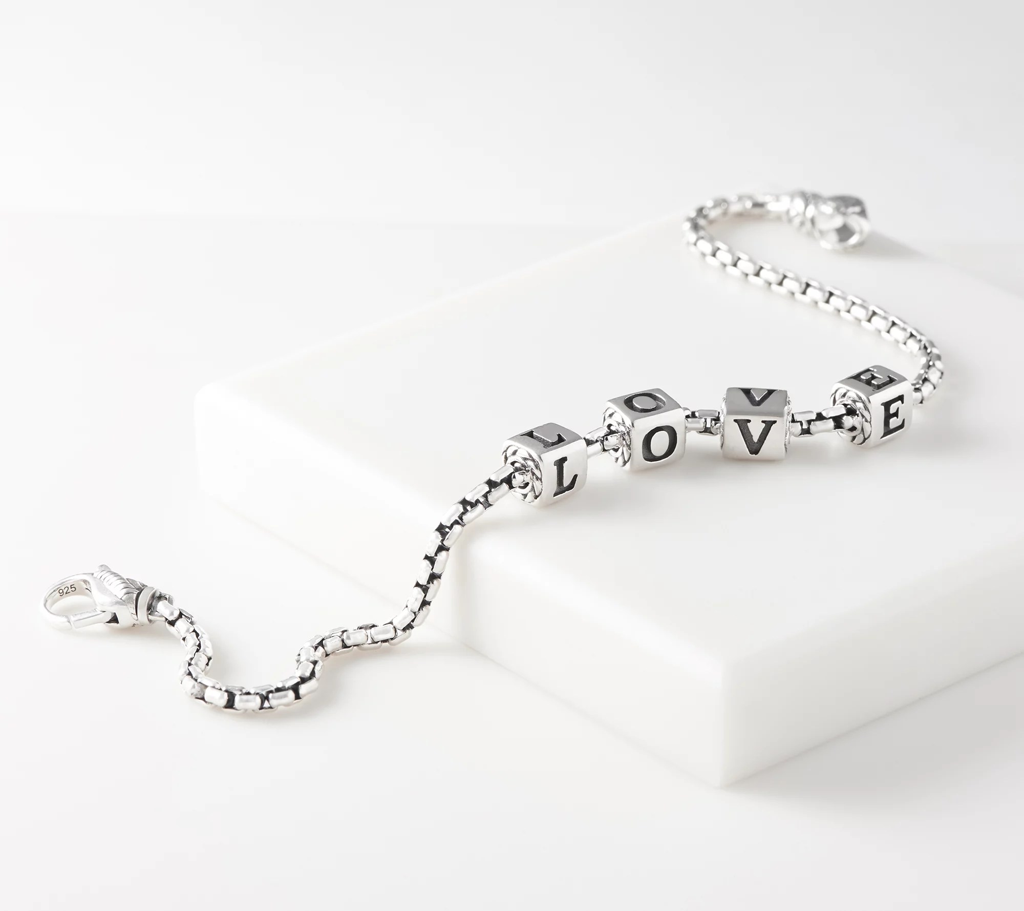 (QVC) Q2 JAI Sterling Silver Choice of Message Box Chain Bracelet, 10