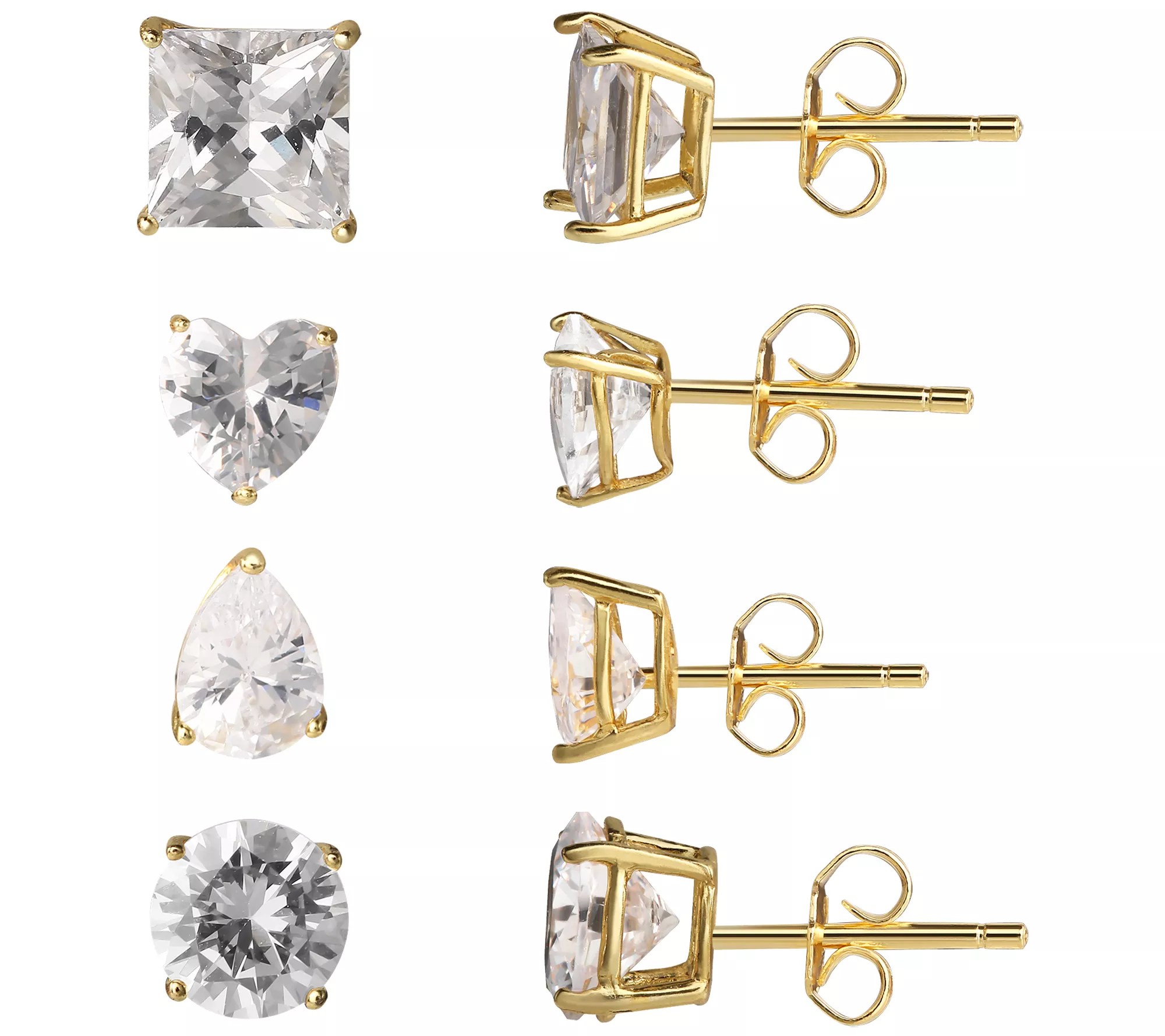 Diamonique Set of Four Stud Earrings, Sterling Silver