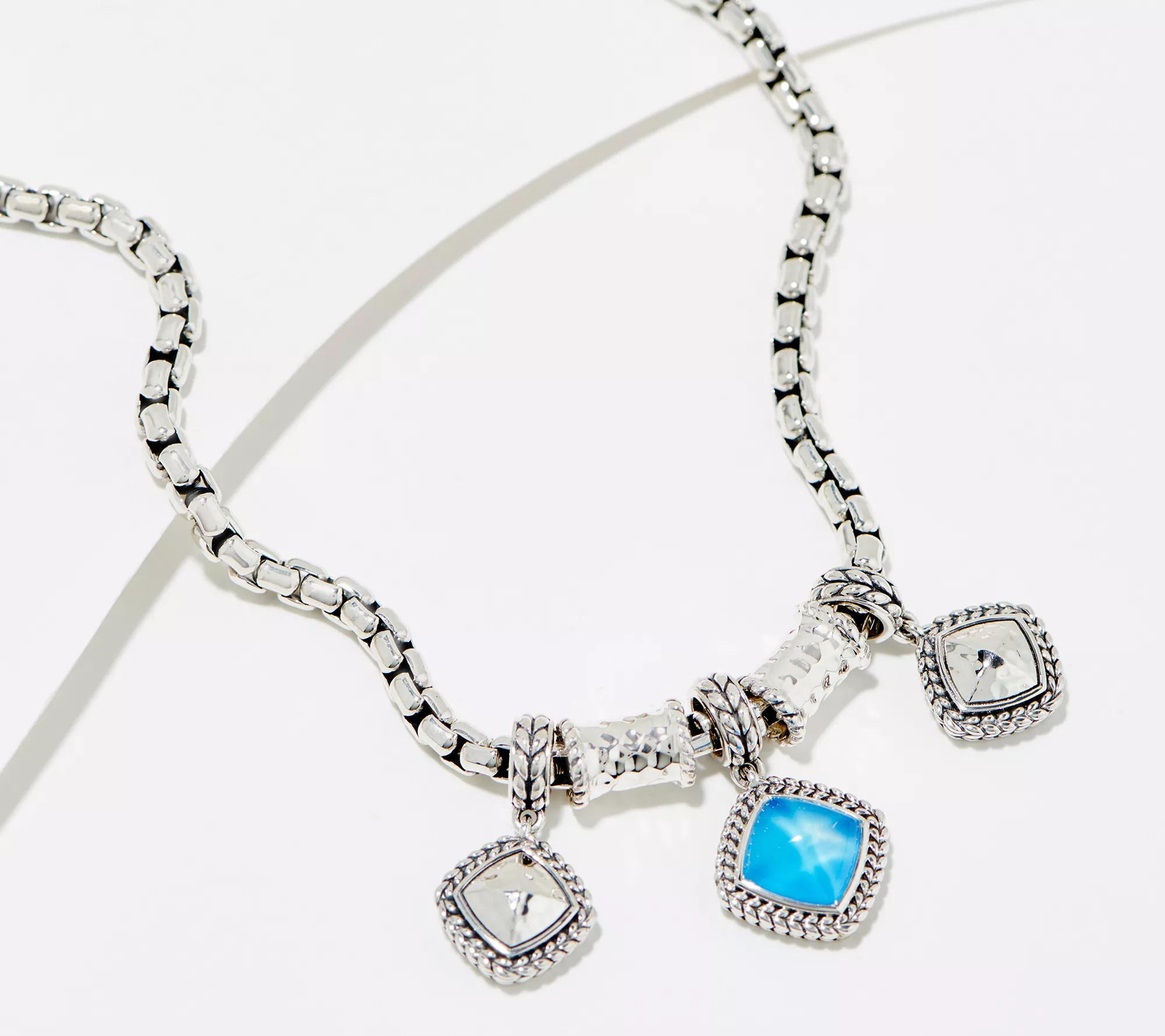 JAI Sterling Silver Doublet Gemstone Box Chain Necklace