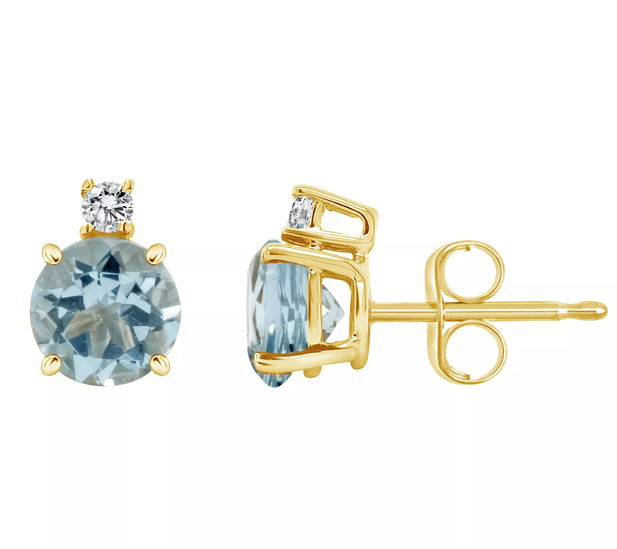 14K 8mm Round Gemstone & Diamond Accent Stud Earrings