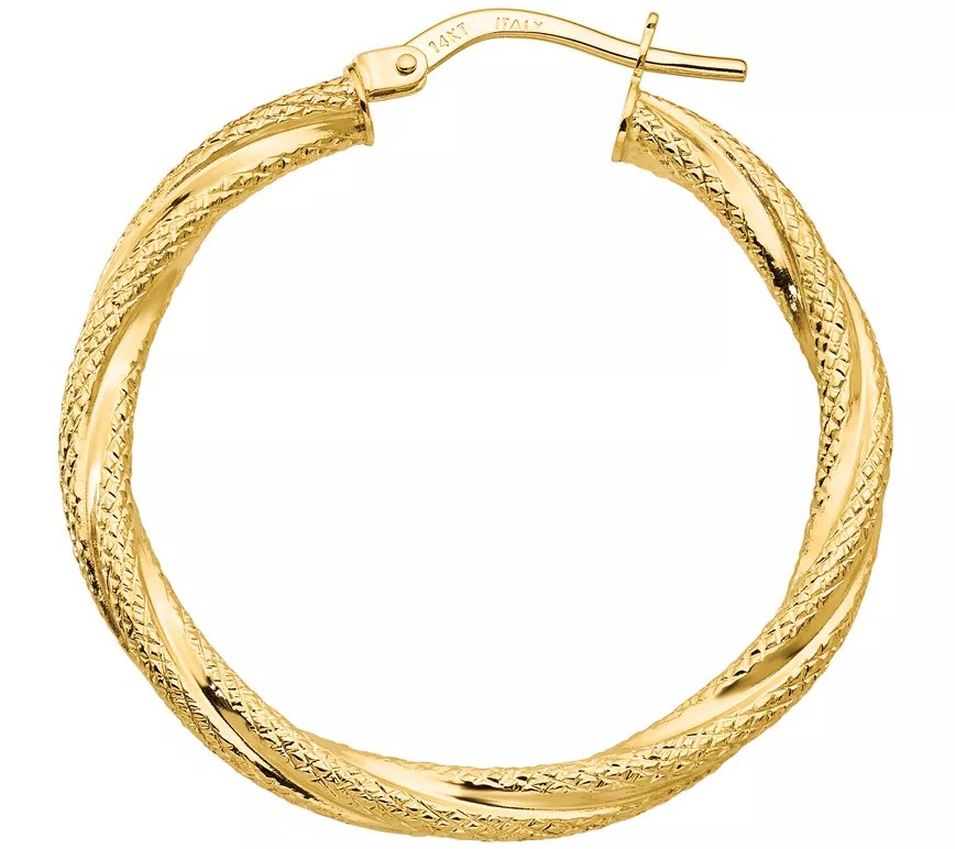 Italian Gold 11/4" Twisted Textured Hoop Earrings, 14K