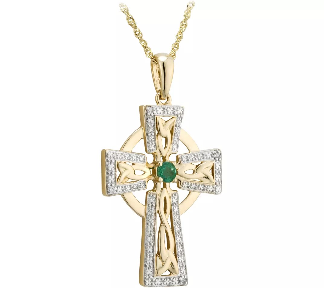 Solvar 14K Diamond & Emerald Accent Celtic Cross Pendant