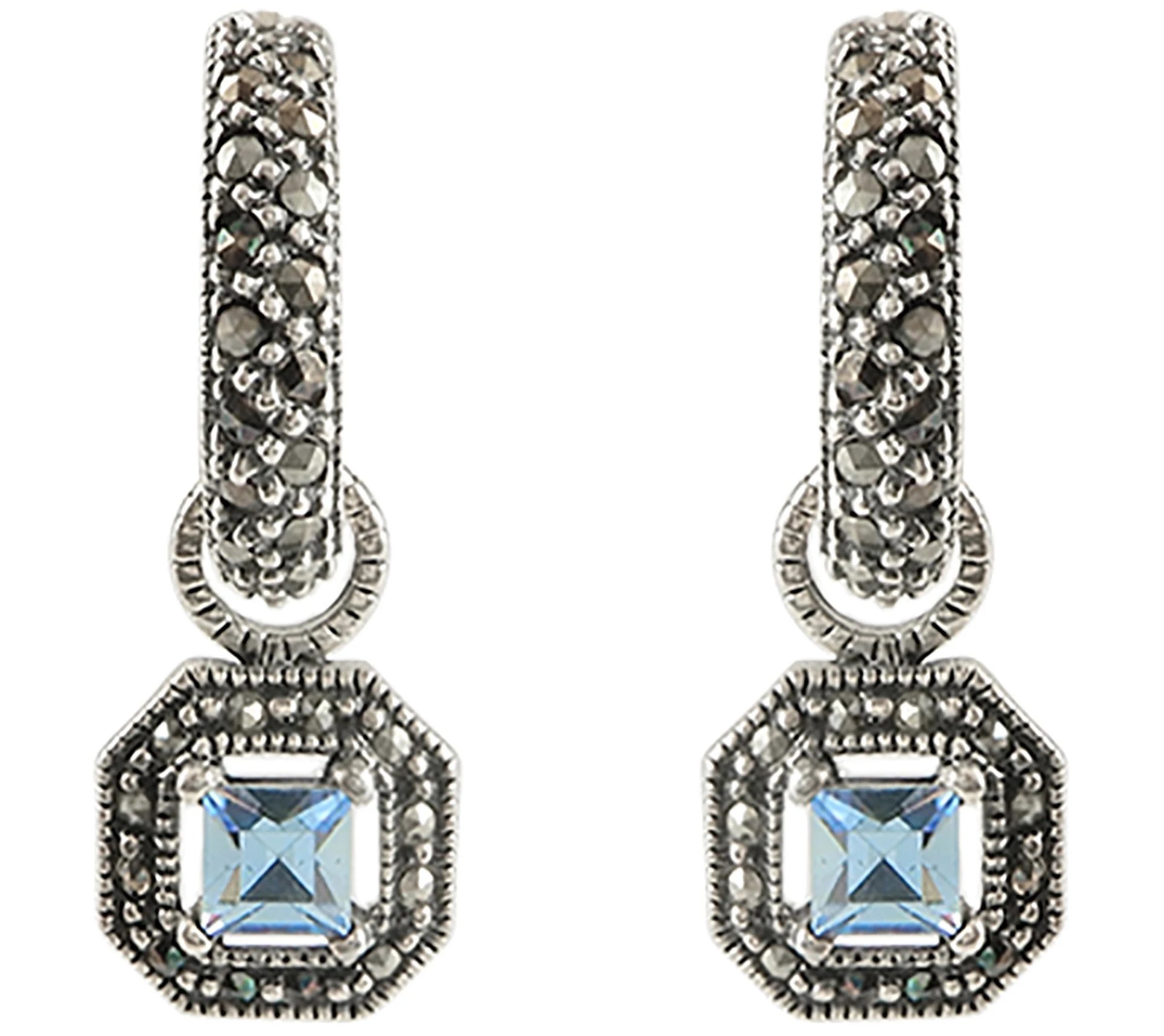 Suspicion Sterling Simulated Blue Quartz & Marcasite Earrings