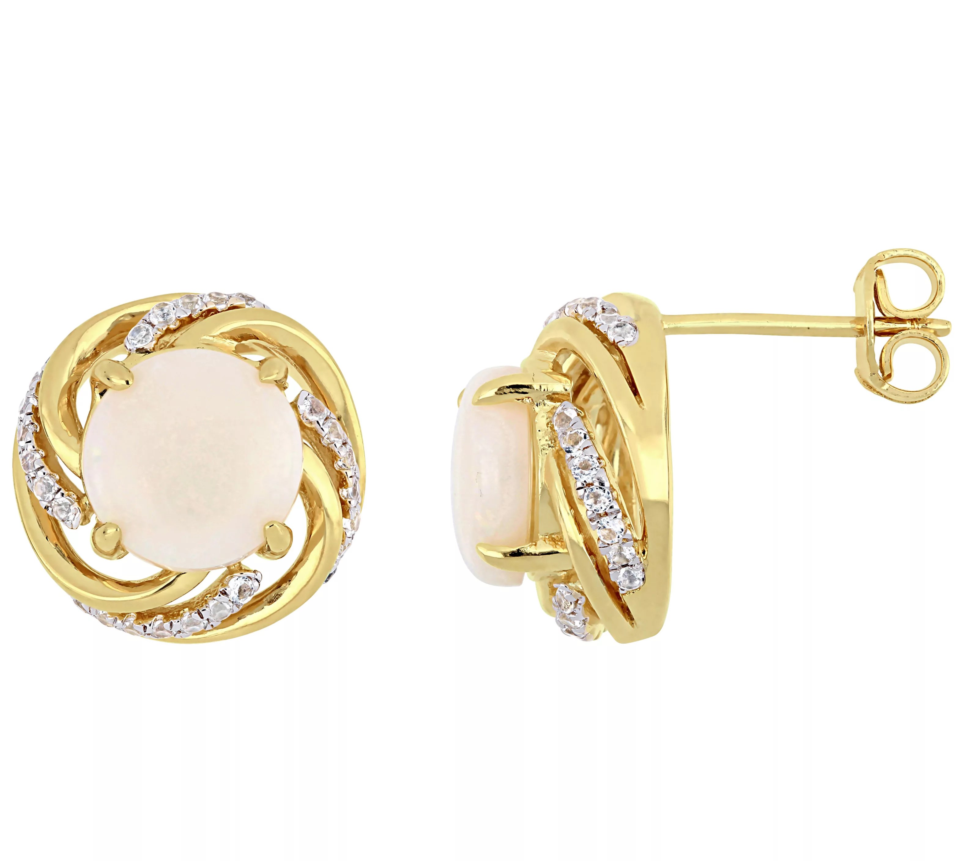 Sterling & 14K Gold 2.80ct Opal & White TopazStud Earrings