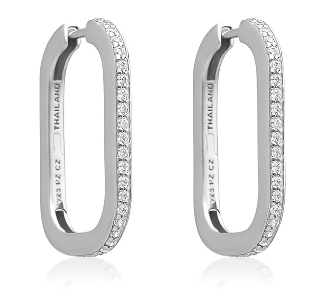 Diamonique Rectangle Hoop Earrings, SterlingSilver
