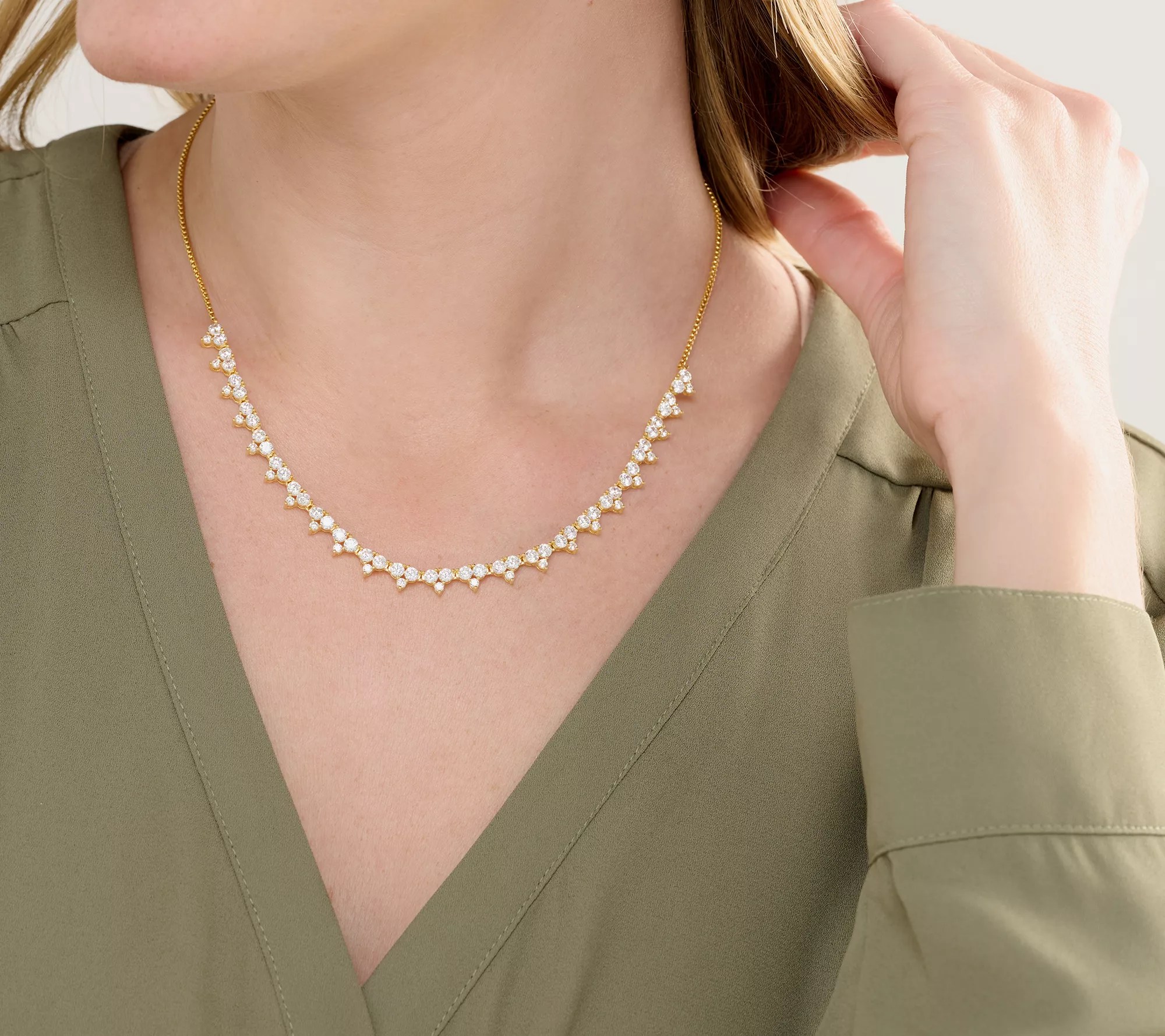 Diamonique x Erin Moseley Adjustable Trio Stone Necklace, SS