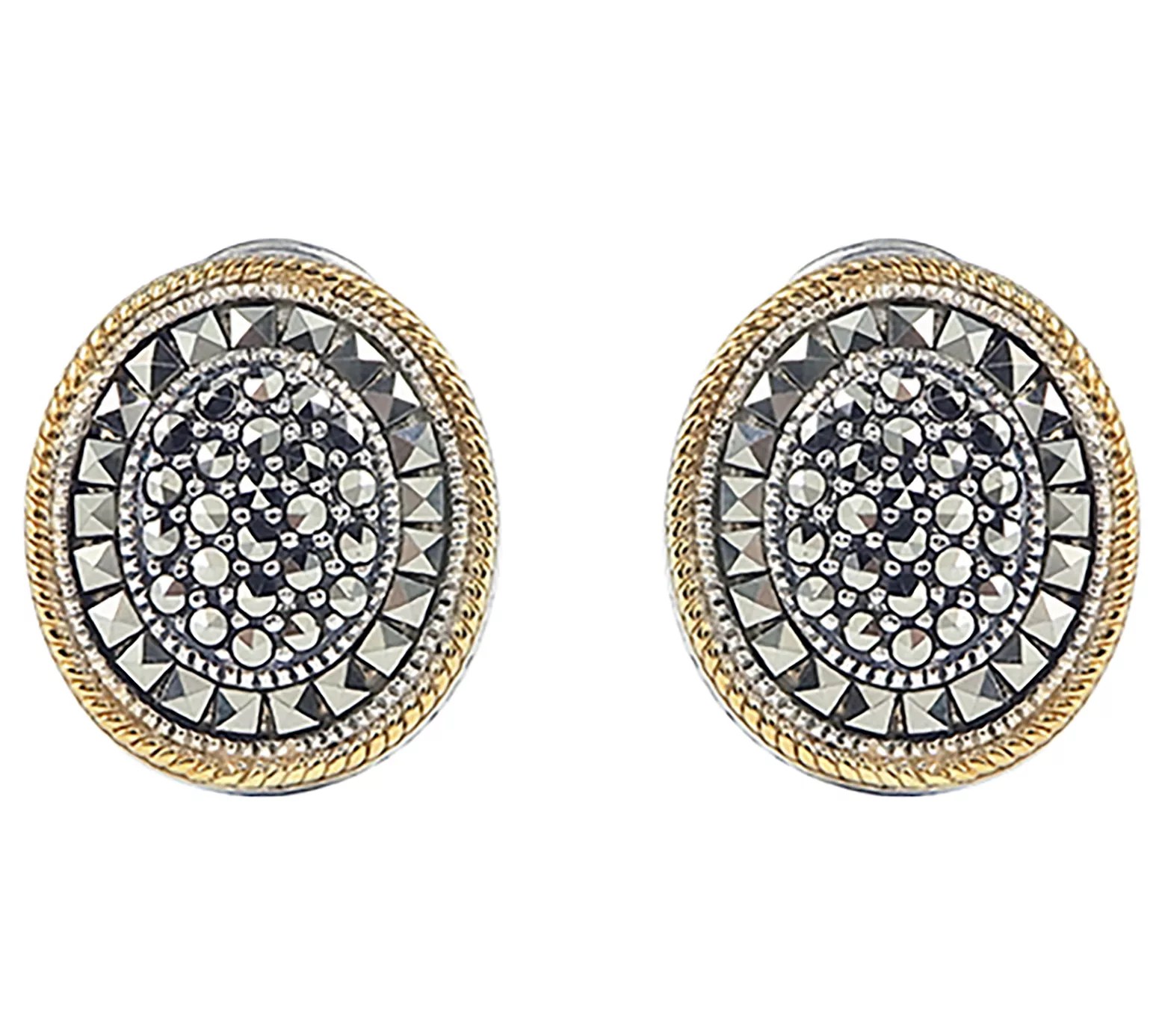 Suspicion TwoTone Sterling Marcasite Oval Omega Earrings